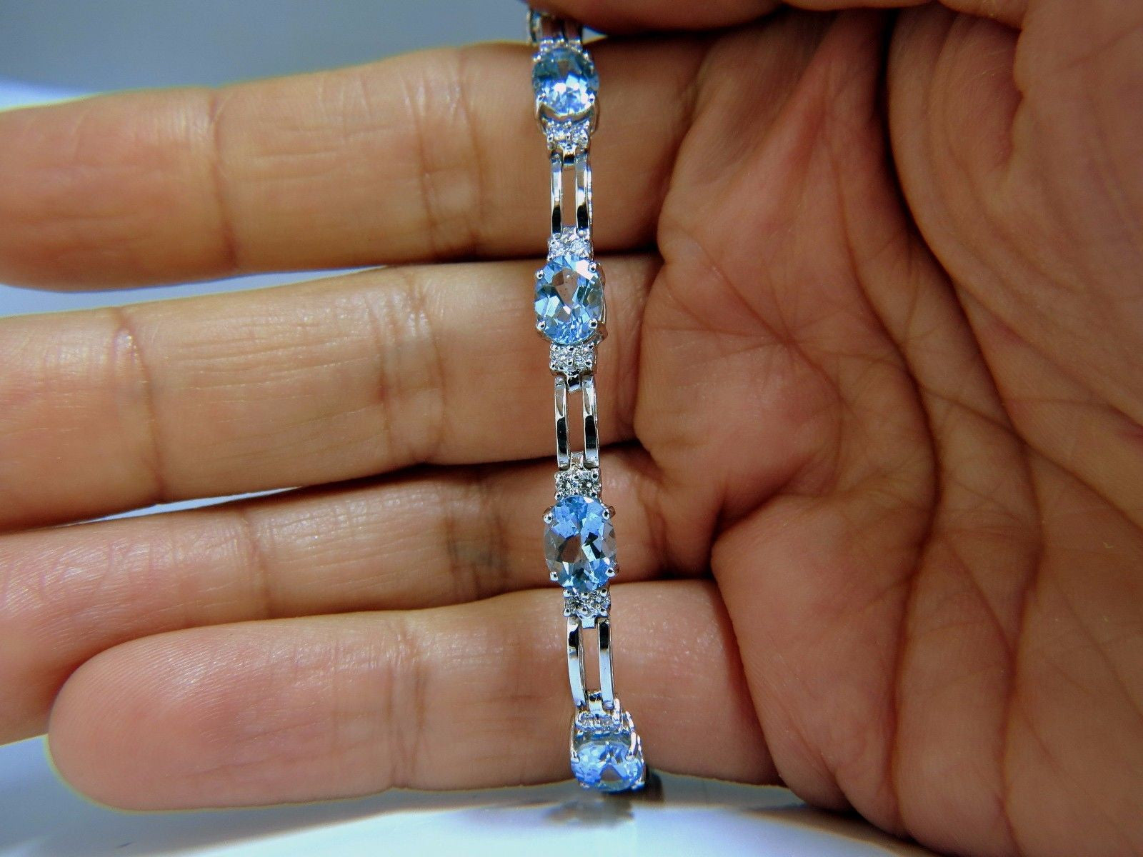 9.84ct Natural Aquamarine Diamond Tennis Bracelet in 14K Gold - Vivid Prime Aqua Blue Gemstone Jewelry for Women, Perfect for Weddings, Parties & Special Occasions