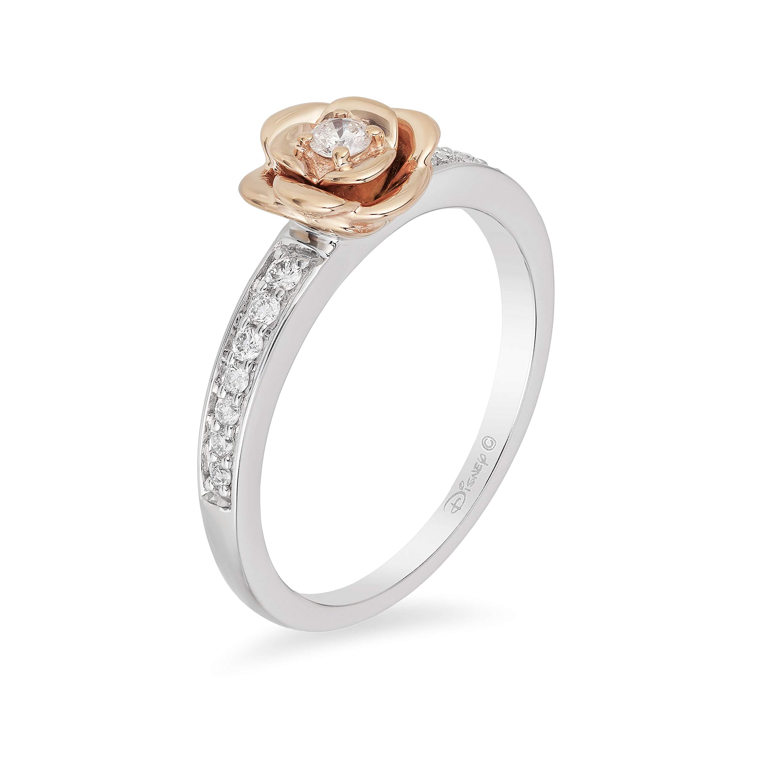 Enchanted Disney Belle Rose Ring - Sterling Silver & 10K Rose Gold with 1/5 Cttw Diamond | Fine Jewelry for Women | Perfect Gift for Disney Fans, Birthdays & Anniversaries