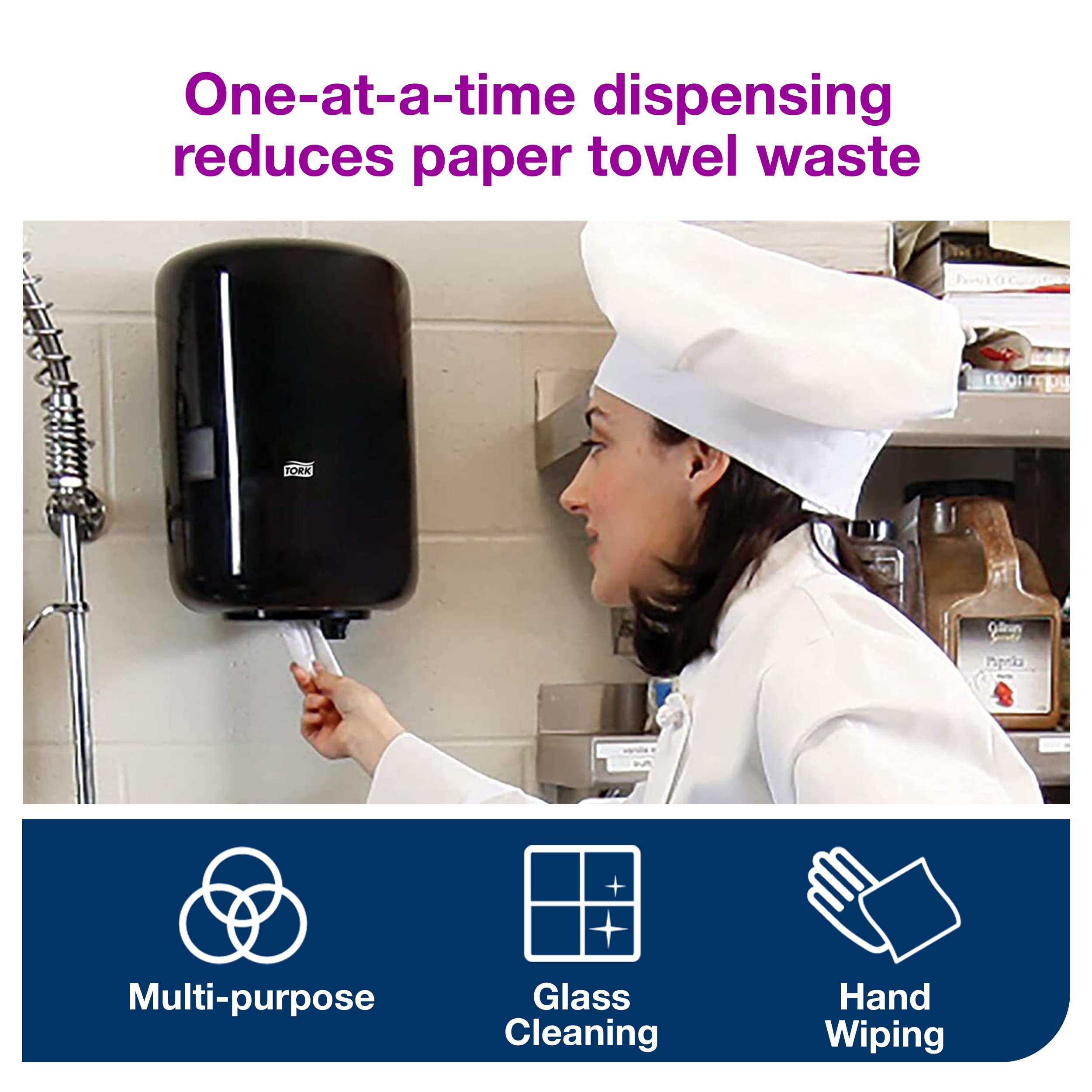 Tork Industrial Centerfeed Paper Towel Dispenser - Black (M2) with White Refill - 6 Rolls x 600 Sheets for Commercial Restrooms, Kitchens & Office Break Rooms