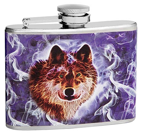 Premium Stainless Steel Hip Flask Gift Set with Wolf Design - 4 oz Flask, Refill Funnel & 2 Shot Glasses - Perfect for Outdoor Adventures, Camping, Hunting & Gifts - Elegant Gift Box Included