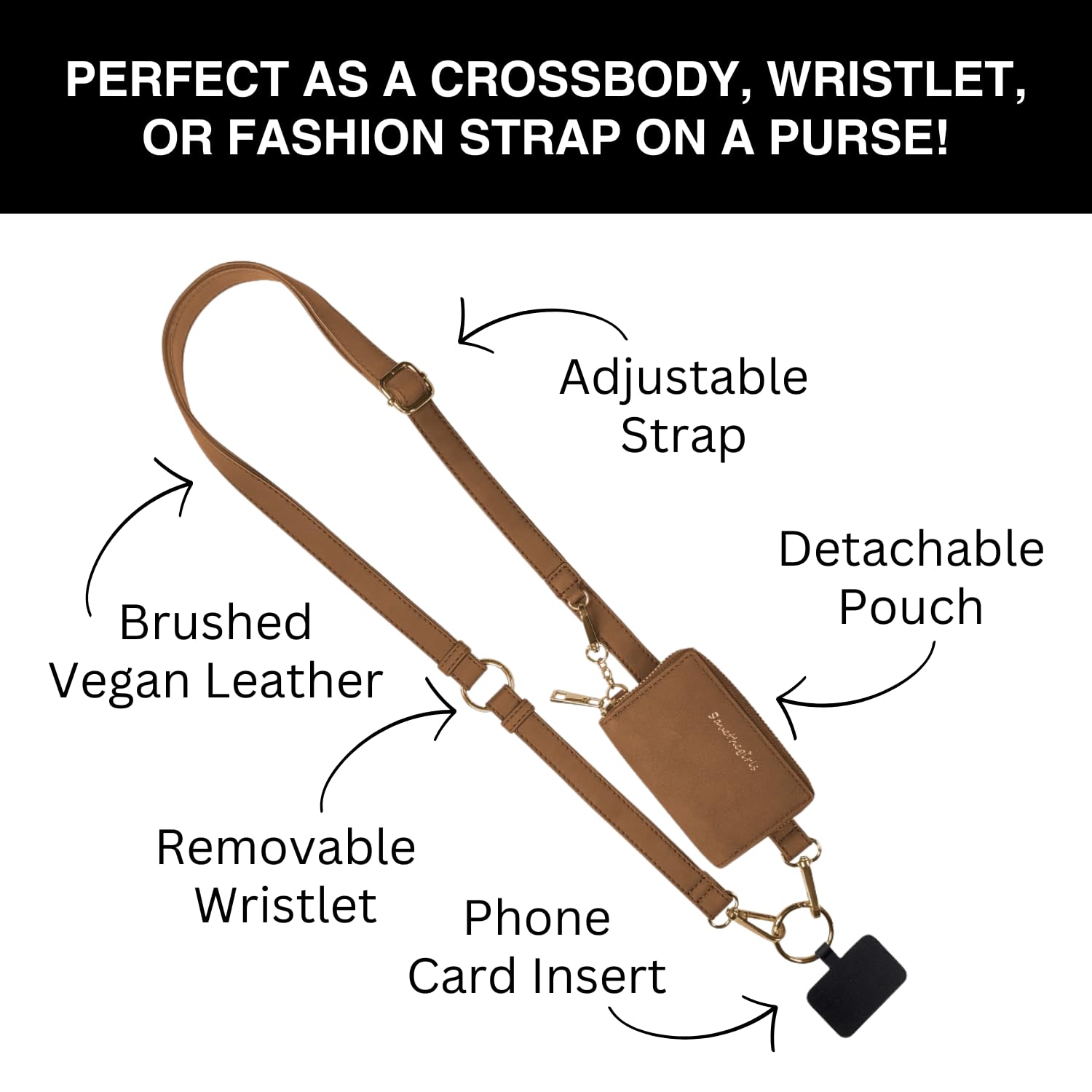 Clip and Go Brushed Vegan Phone Lanyard - Adjustable Crossbody Phone Case with Pouch, Removable Strap for Travel, Shopping, and Outdoor Adventures