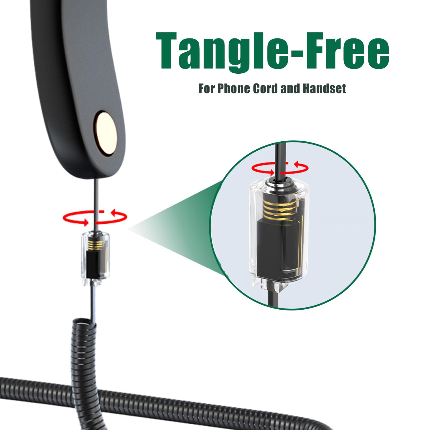 Lativu 2-Pack 360° Rotating Phone Cord Detangler for Desk & Landline Phones - Anti-Tangle Swivel Cord Organizer for Home & Office Use