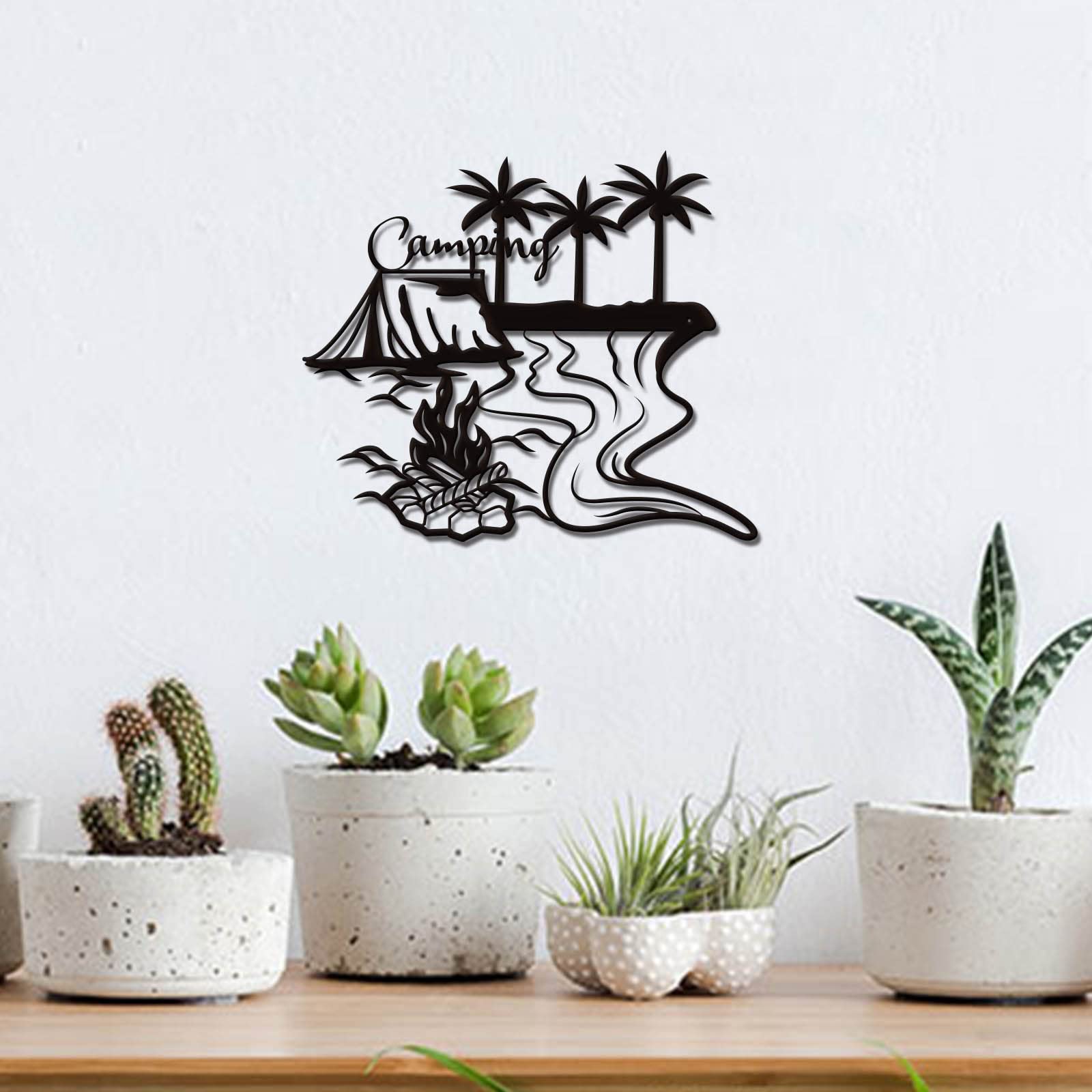 SUPERDANT Rustic Metal Wall Art Decor - Beach Themed Wrought Iron Sculpture with Coconut Tree Design for Camping, Bonfire Party & Coastal Home Decor - Perfect for Living Room, Patio or Cabin Wall Hanging