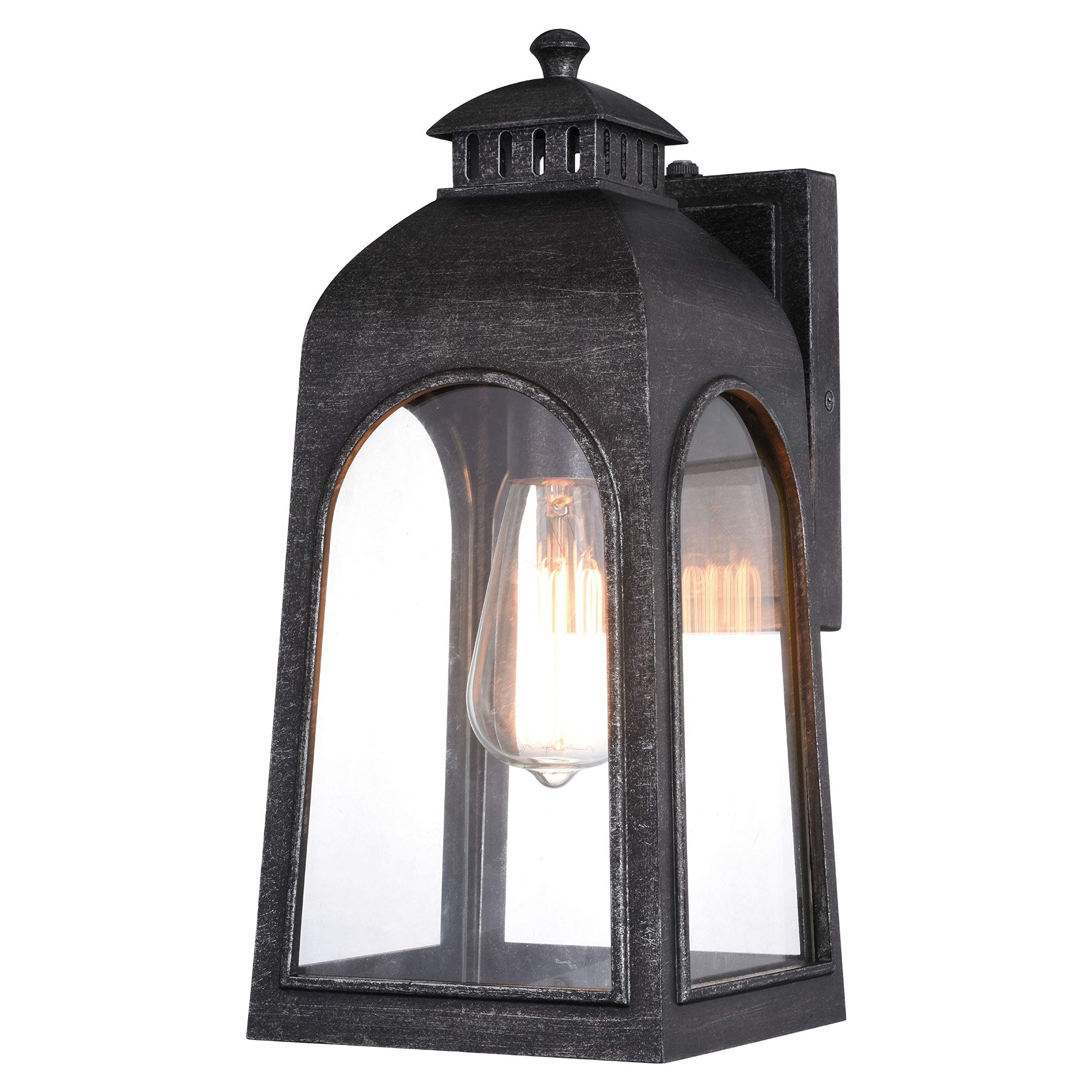 VAXCEL Pilsen 6.5-inch Charcoal Black Outdoor Wall Lantern with Dusk to Dawn Photocell Sensor - 1-Light Exterior Wall Sconce with Clear Glass Panels for Porch, Patio, Garden and Entryway Lighting