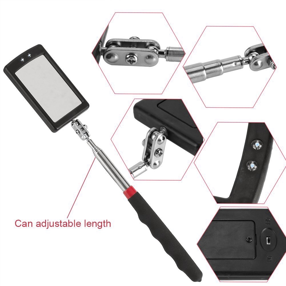 LED Telescoping Inspection Mirror with 2 Lights - Extendable Mechanic's Mirror Tool for Vehicle & Small Parts Inspection - Perfect Christmas/Birthday Gift for DIYers & Mechanics (Use for Auto Repair, HVAC Maintenance & Hard-to-See Areas)