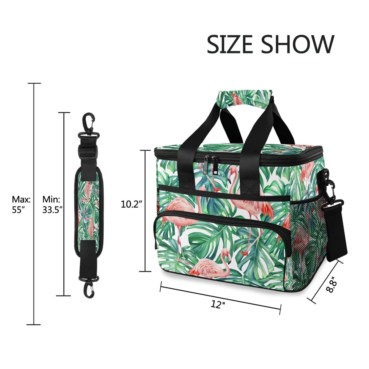Insulated Cooler Bag with Tropical Pink Flamingo & Palm Leaves Design - Leakproof Picnic, Beach & Lunch Tote for Outdoor Activities, Camping, and Travel