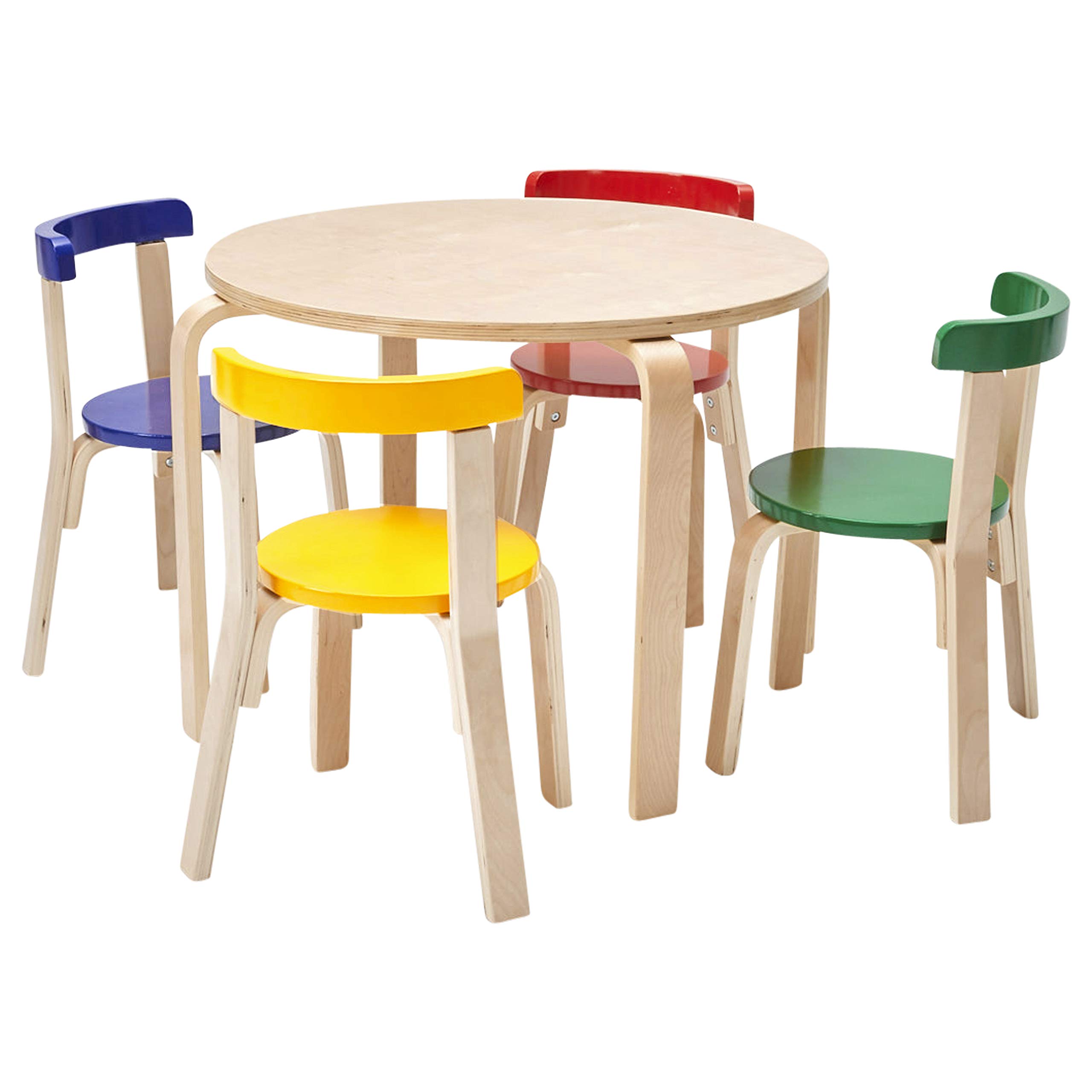 ECR4Kids Bentwood Round Table and Curved Back Chair Set - 5-Piece Kids Furniture for Classroom, Playroom & Daycare - Natural Wood Children's Table & Chairs for Learning & Play Activities