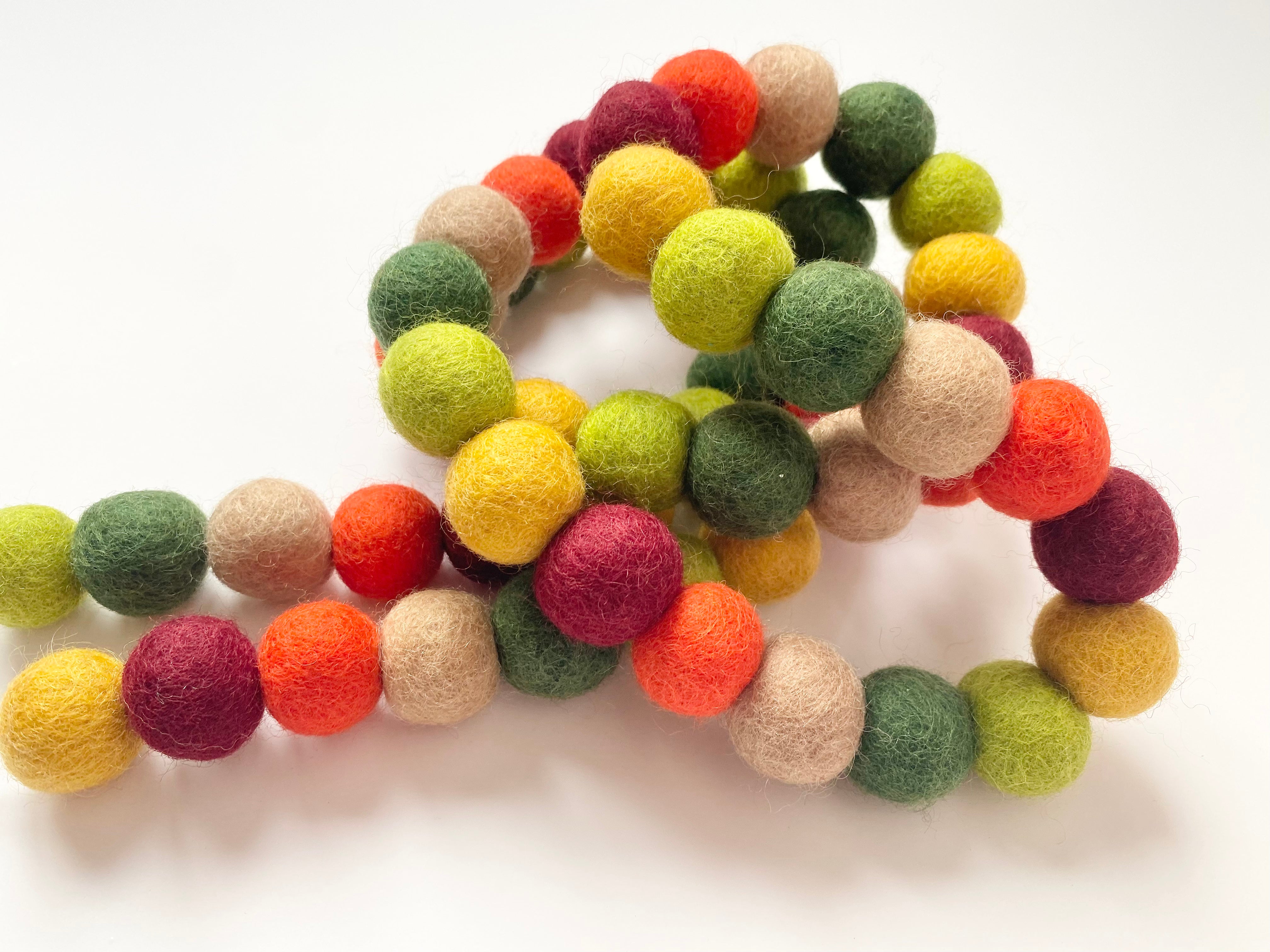Handmade Deep Autumn Felt Ball Garland - Earthy Fall Decor for Home, Wedding, Nursery & Seasonal Party Decoration