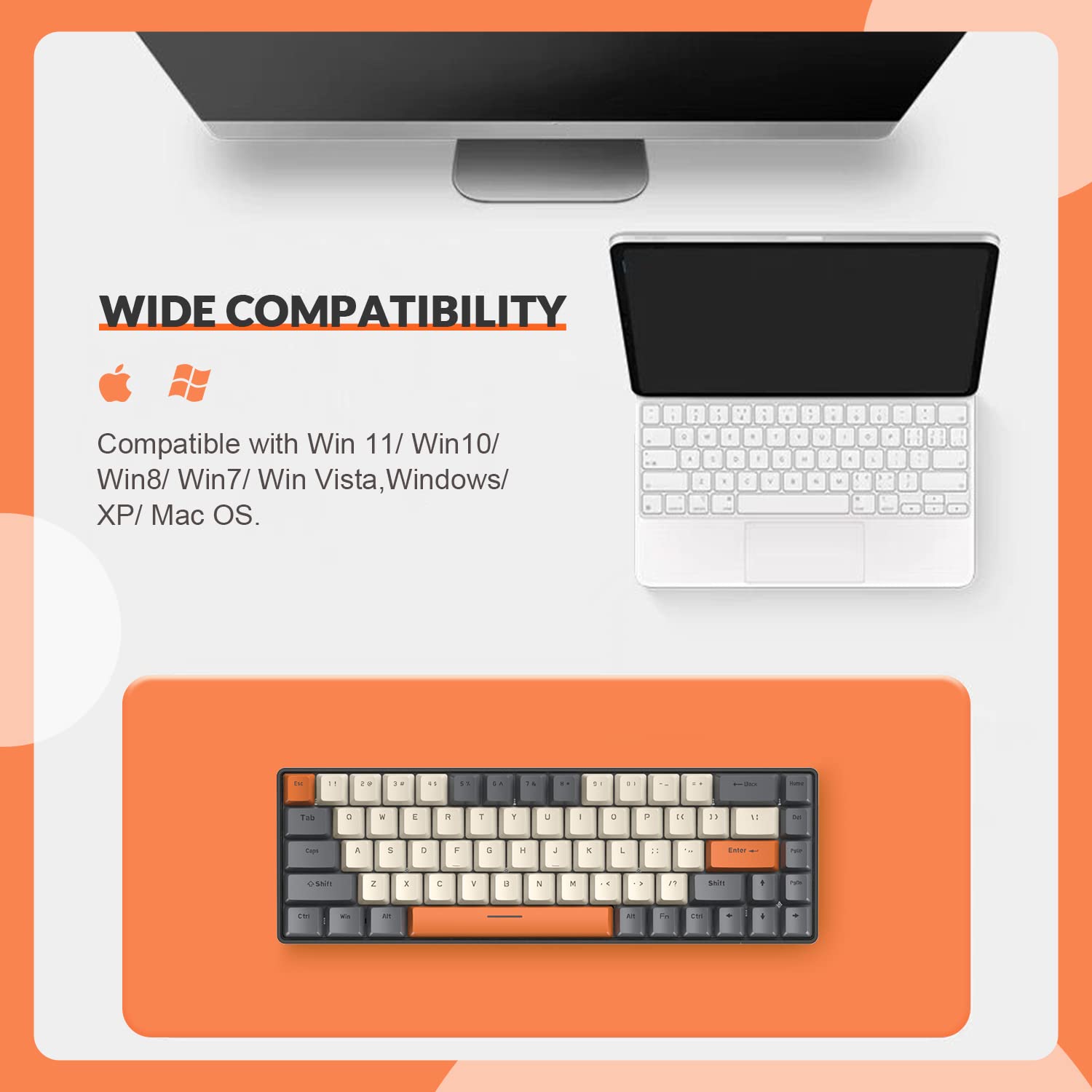 T8 60% Compact Mechanical Gaming Keyboard - 68 Keys with Blue Switches, 18 RGB Chroma Backlit, USB-C Coiled Cable - for PC, Laptop, Mac, PS4, Xbox (Dark Grey) | Perfect for Esports, Office Work & Streaming Setups