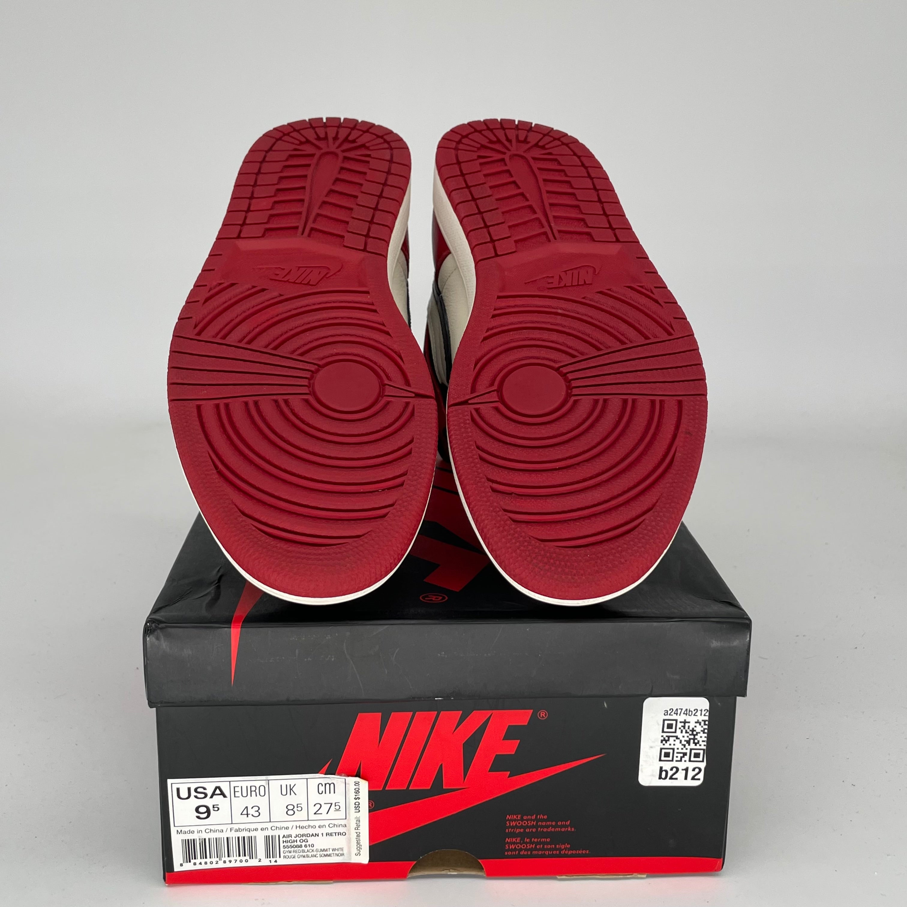 AIR JORDAN 1 BRED TOE Men's Basketball Shoes Size 9.5 - Style 555088-610 | Authentic Retro High Tops for Sneaker Collectors & Streetwear Fashion - Perfect for Basketball, Casual Wear & Sneakerhead Collections
