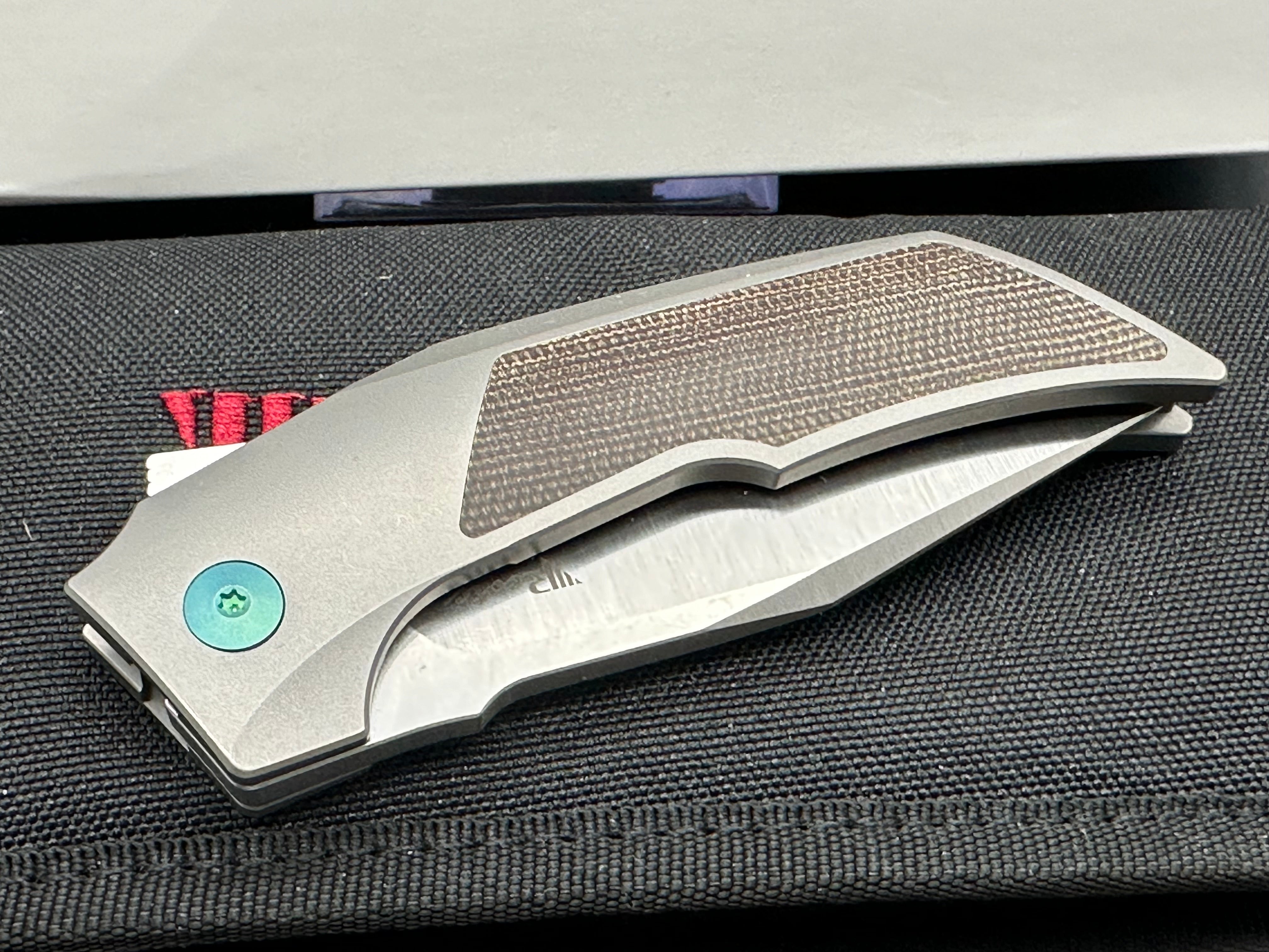 Reate T3000 Folding Knife - Brown Micarta Handle, Green Pivot & Screws, M390 Steel Blade - EDC, Outdoor, Camping, Survival Gear
