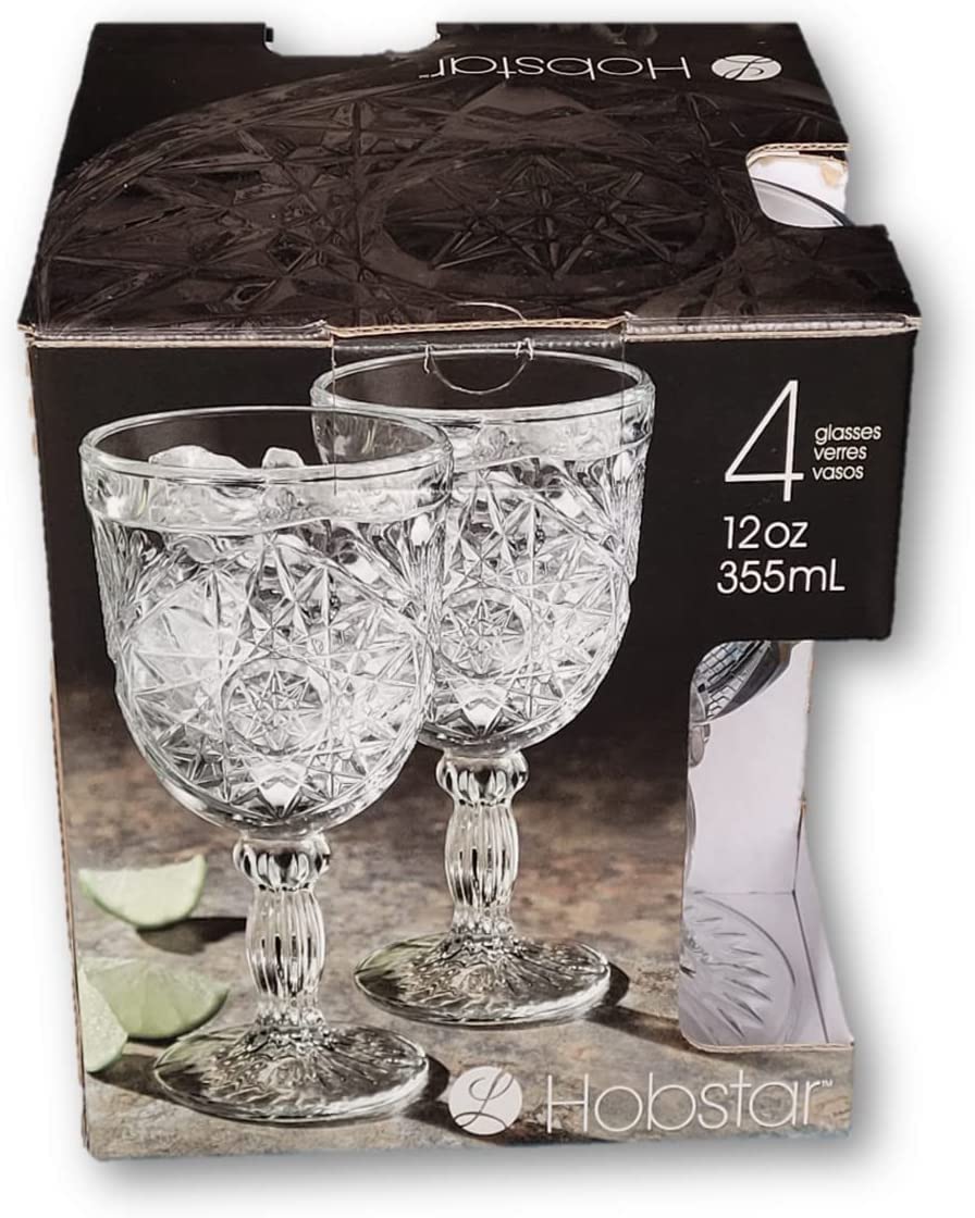 Premium Hobstar 12oz Wine Glasses Set of 8 - Elegant Water & Wine Goblets for Parties, Weddings & Home Entertaining - Durable Crystal-Like Glassware for Red Wine, White Wine & Cocktails