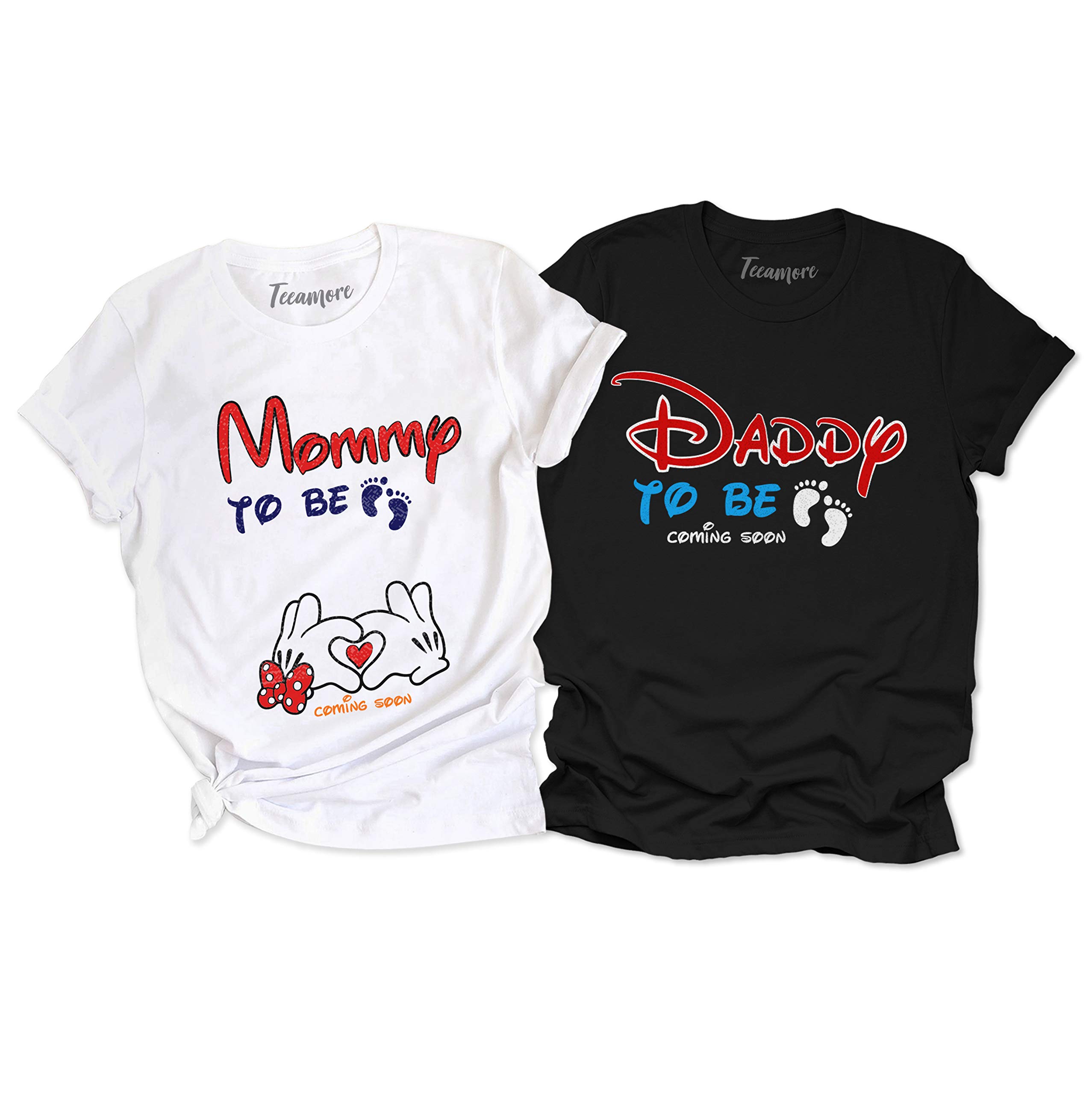 TEEAMORE Mommy & Daddy to Be Shirts - Cute Baby Reveal Matching Tees for New Parents - Perfect Gender Reveal & Maternity Photo Shoot Outfits