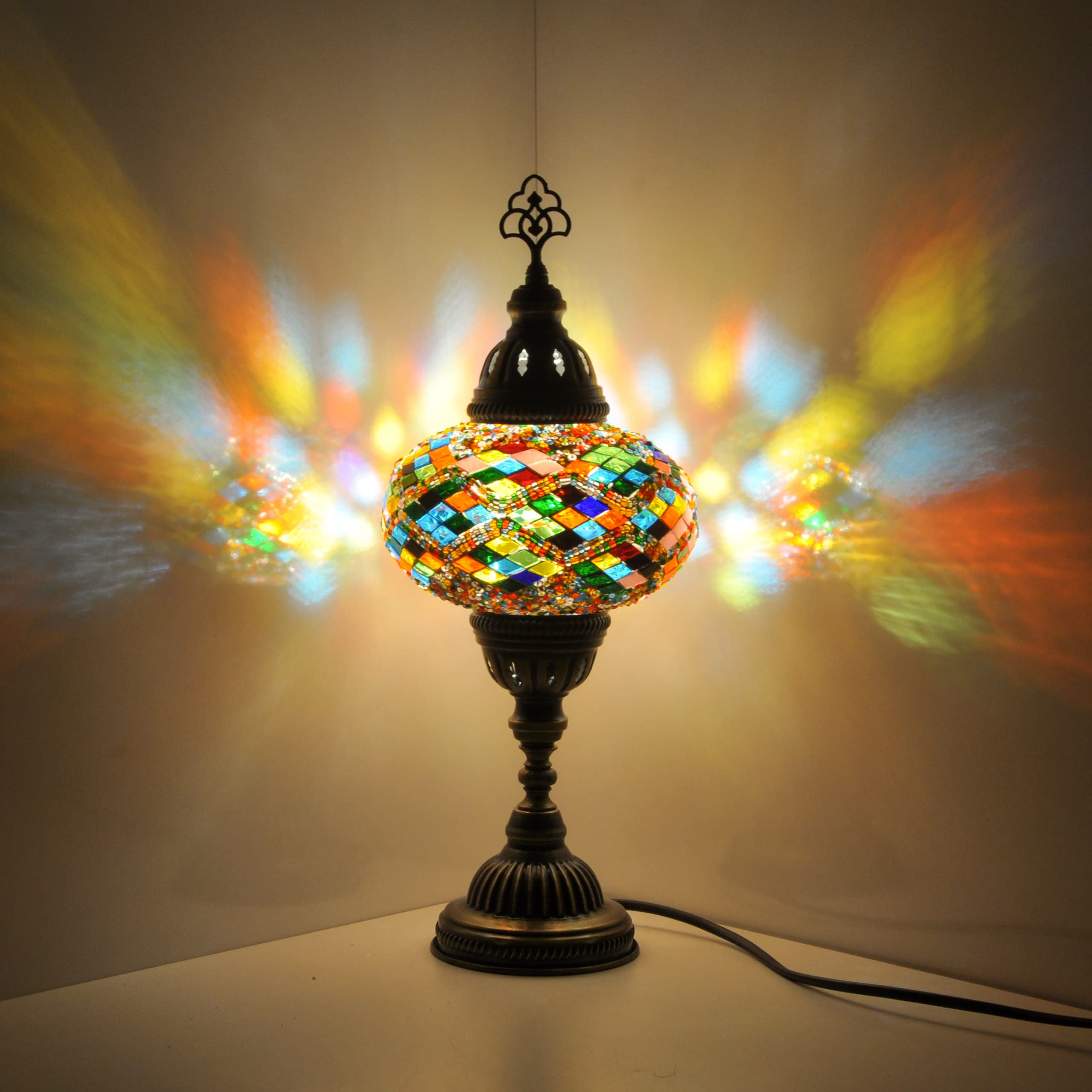 10 Styles Mosland Handmade Turkish Mosaic Table Lamp - Bronze Base Moroccan Tiffany Night Light with LED Bulb | Bedside & Living Room Decor | Perfect for Home, Hotel, and Restaurant Lighting
