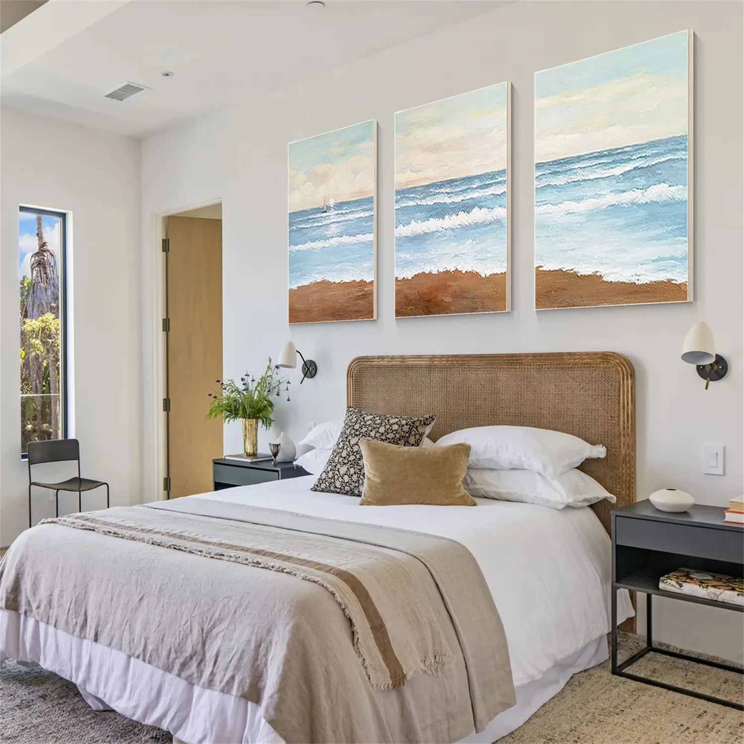 Ocean and Sky Painting Set of 3 - Coastal Wall Art for Living Room, Bedroom & Office Decor | Modern Abstract Seascape Canvas Prints | Ready to Hang