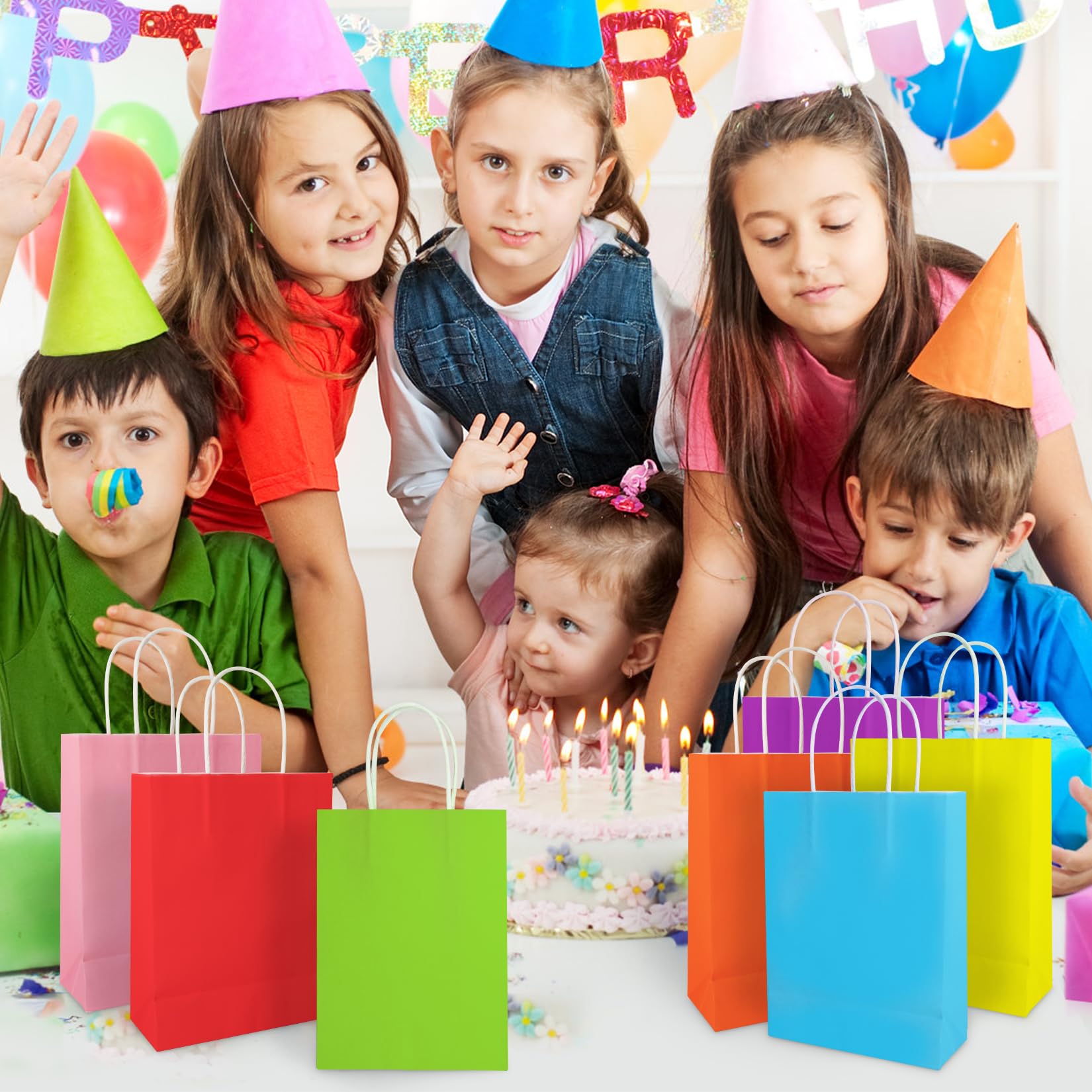 10-Pack Kraft Paper Gift Bags with Handles 8.6x6.3x3.15 Inches - Orange Small Party Favor Bags Bulk for Candy, Goodies & Retail - Perfect for Christmas, Birthday, Wedding & Party Favors | Great for Holiday Gifting, Classroom Treats & Baby Shower Favors