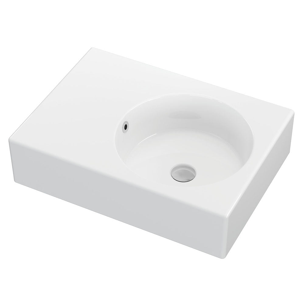 Fienza RB039R Reba Right Bowl Wall Mount Bathroom Sink - No Tap Hole, Modern Vessel Basin for Powder Room, Vanity, or Guest Bathroom