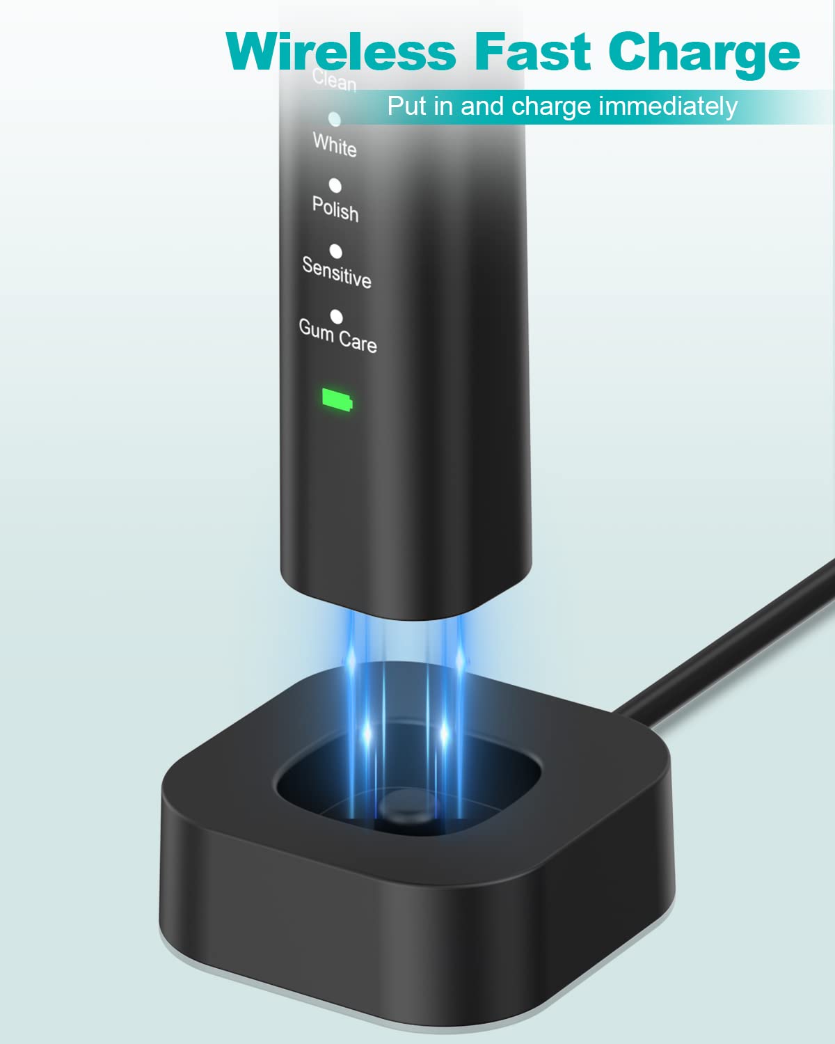 Sonic Electric Toothbrush for Adults & Kids - 5 Cleaning Modes, 3 Intensity Levels with 2-Minute Timer - 90-Day Battery Life & Wireless Charging - Includes 4 Replacement Brush Heads (Black) - Perfect for Travel, Home & Family Oral Care