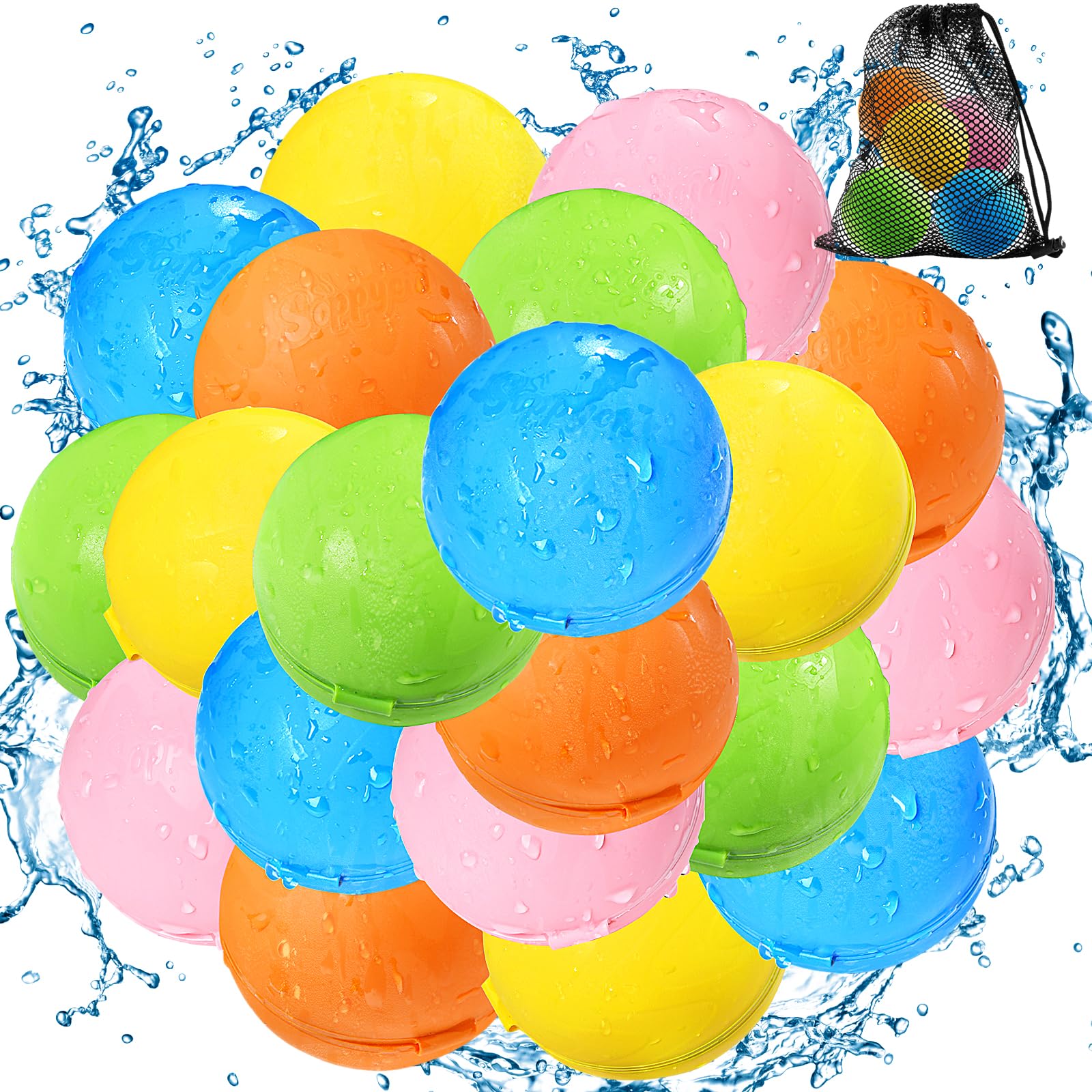 **Refillable Magnetic Water Balloons for Kids - 20 Pack | Quick Fill Reusable Water Balls for Pool, Beach & Outdoor Summer Games | Fun Splash Toys for Ages 4-10 | Perfect for Backyard Parties & Water Fights**