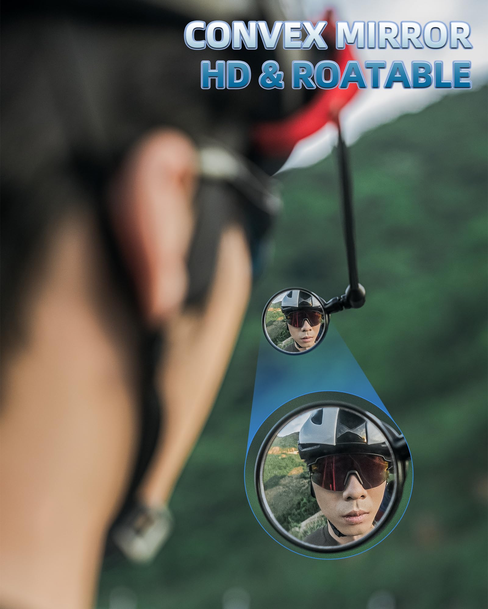 ROCKBROS 2024 Latest Bike Helmet Mirror - HD Convex Lens Bicycle Safety Mirror for Most Helmets | Cycling Accessories for Road & Mountain Biking Safety
