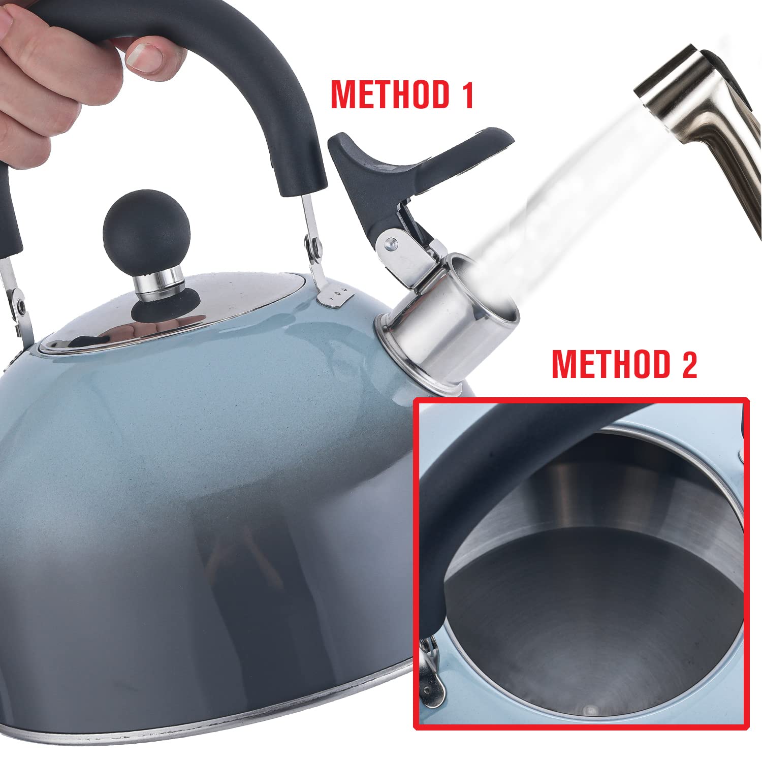 Emeril Lagasse 2.6 Quart Stainless Steel Whistling Tea Kettle - Induction Compatible, Fast Boiling Water Pot with Cool-Touch Handle for Home, Kitchen & Office - Perfect for Tea, Coffee & Cooking (Black)