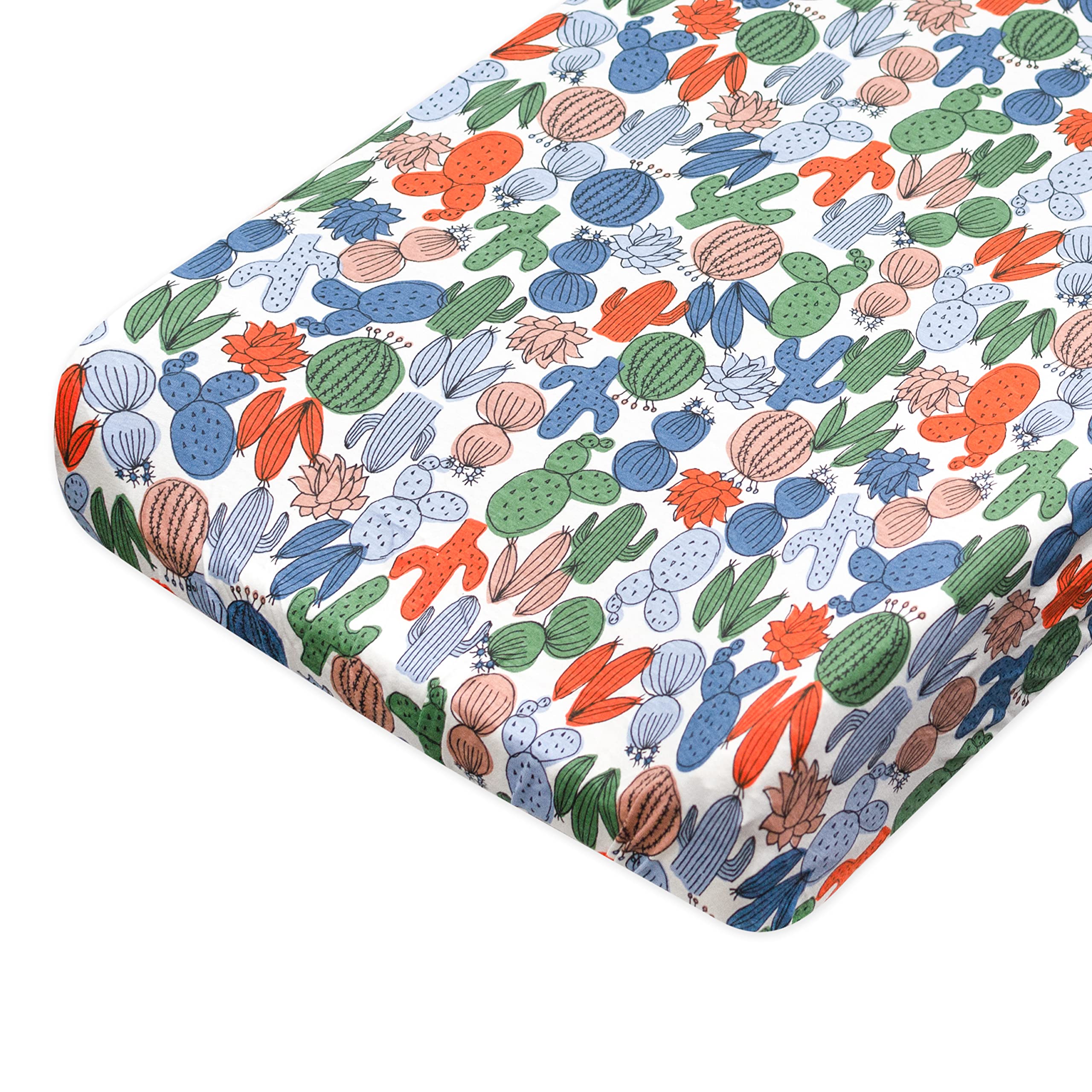 Honest Baby Boys Organic Cotton Changing Pad Cover - Soft, Breathable & Hypoallergenic - Cactus Print - One Size Universal Fit - Perfect for Nursery, Diaper Bags & On-the-Go Parenting