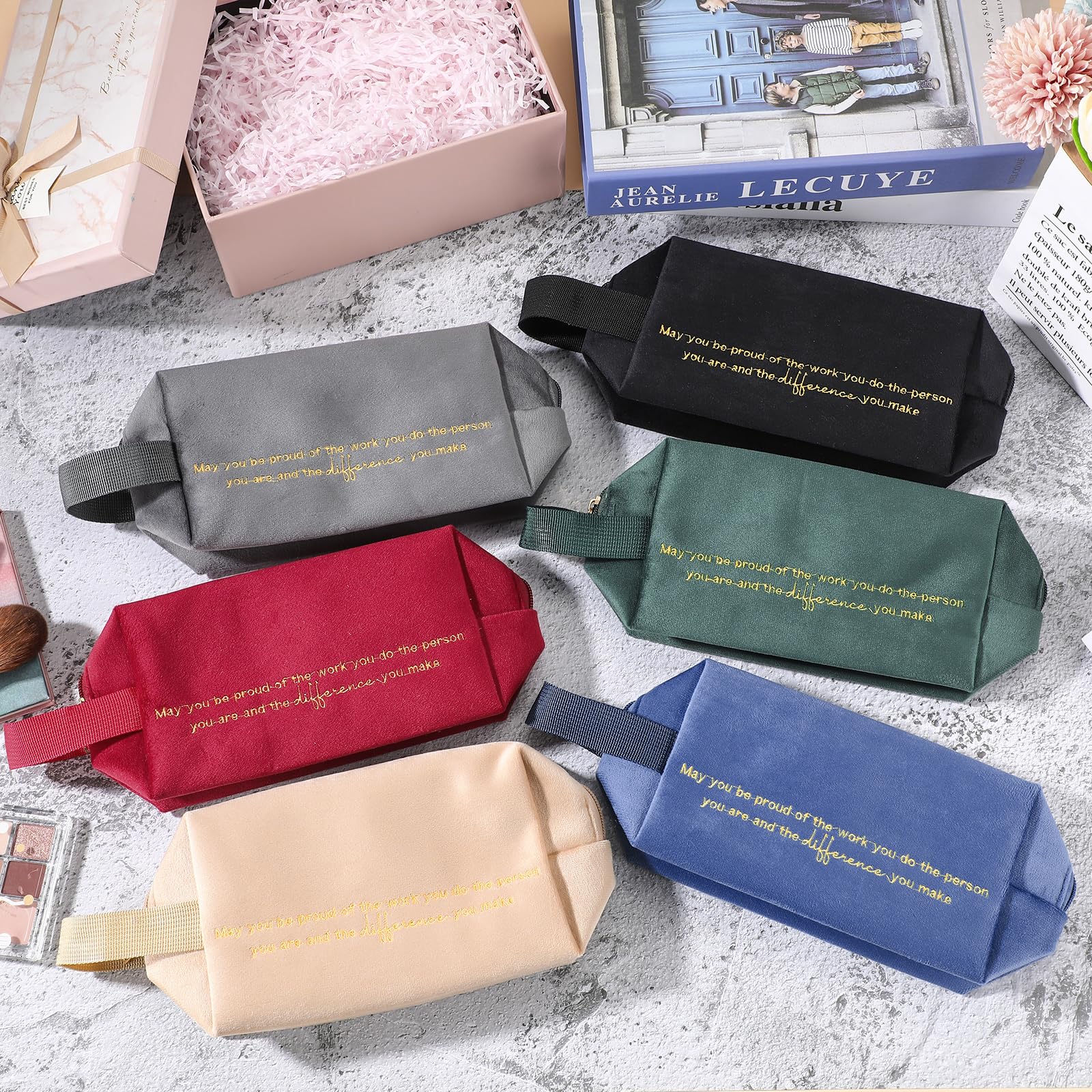 Buryeah 6-Piece Velvet Cosmetic Makeup Bags Set - Inspirational Nurse & Teacher Appreciation Gifts for Graduation, Housekeeping, Travel - Perfect for Women & Men (Proud Sign Design)