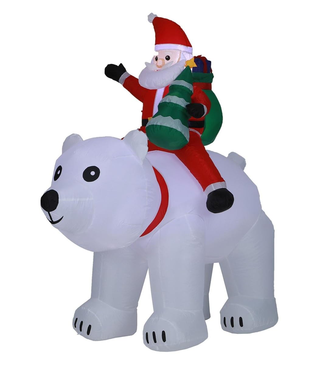 LuxenHome 6Ft LED Santa and Polar Bear Christmas Inflatable - Outdoor Holiday Yard Decoration with Lights | Perfect for Front Lawn, Garden, and Seasonal Party Decor