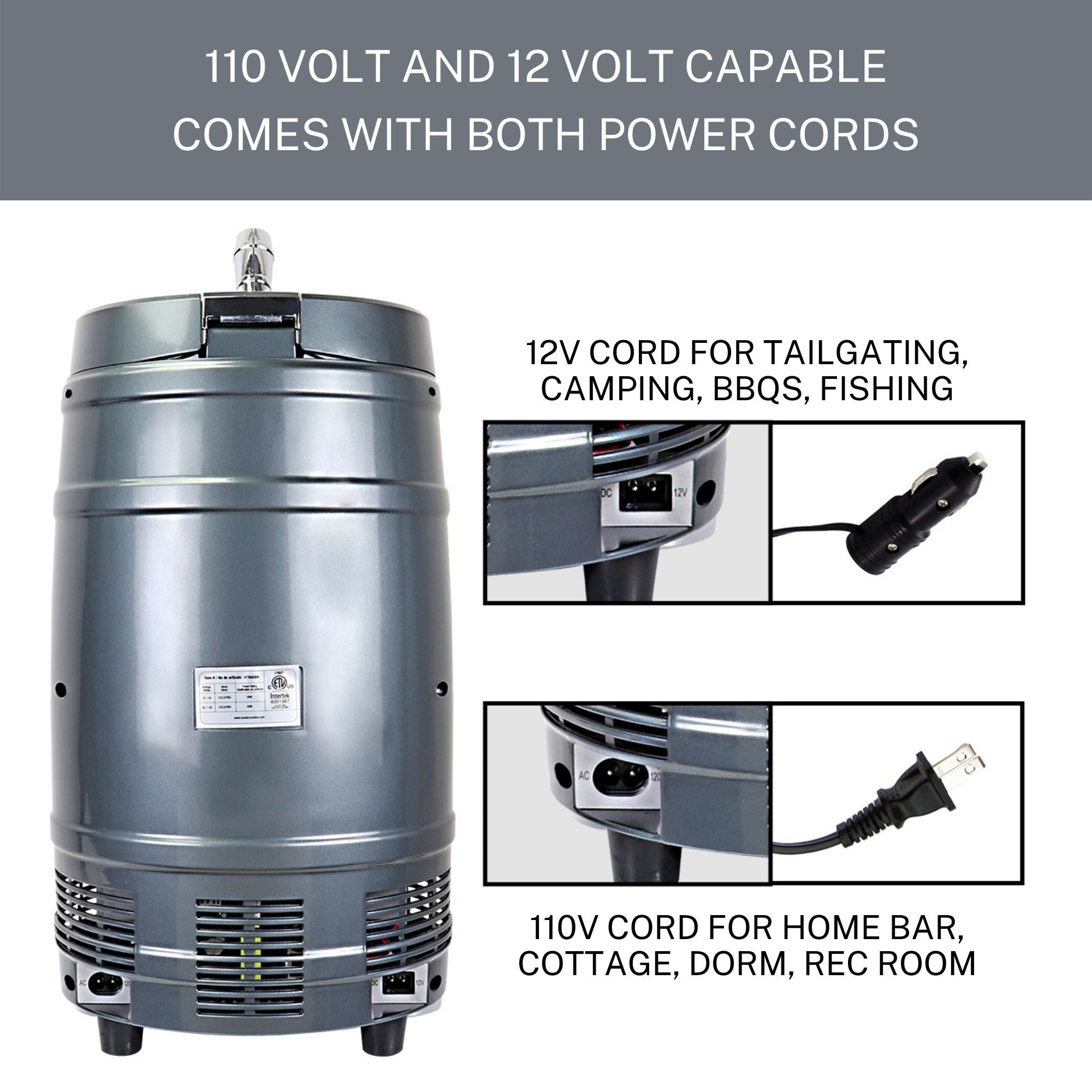 Koolatron 5L Mini Keg Beer Cooler with Dual Taps - Universal Design for Gravity Dispensing & Pressurized Kegs - Includes 110V & 12V Power Cords - Perfect for Home, RV, Camping, BBQs, Parties & Outdoor Events