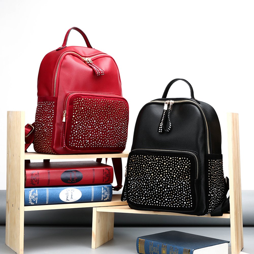 Stylish Women's Leather Backpack Purse - Fashionable Shoulder Bag & Rucksack with Rivet Details, Perfect for Work, Travel & Daily Use