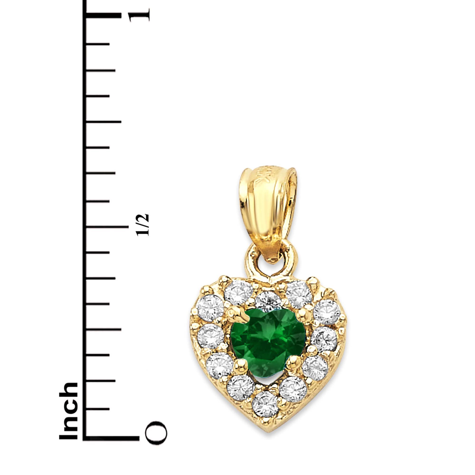 14K Solid Gold Birthstone Heart Pendant Necklace - May Emerald Green Cubic Zirconia Jewelry, Personalized Birthday Gift for Women, Mom, Wife | Perfect for Anniversary, Valentine's Day & Mother's Day Gifts