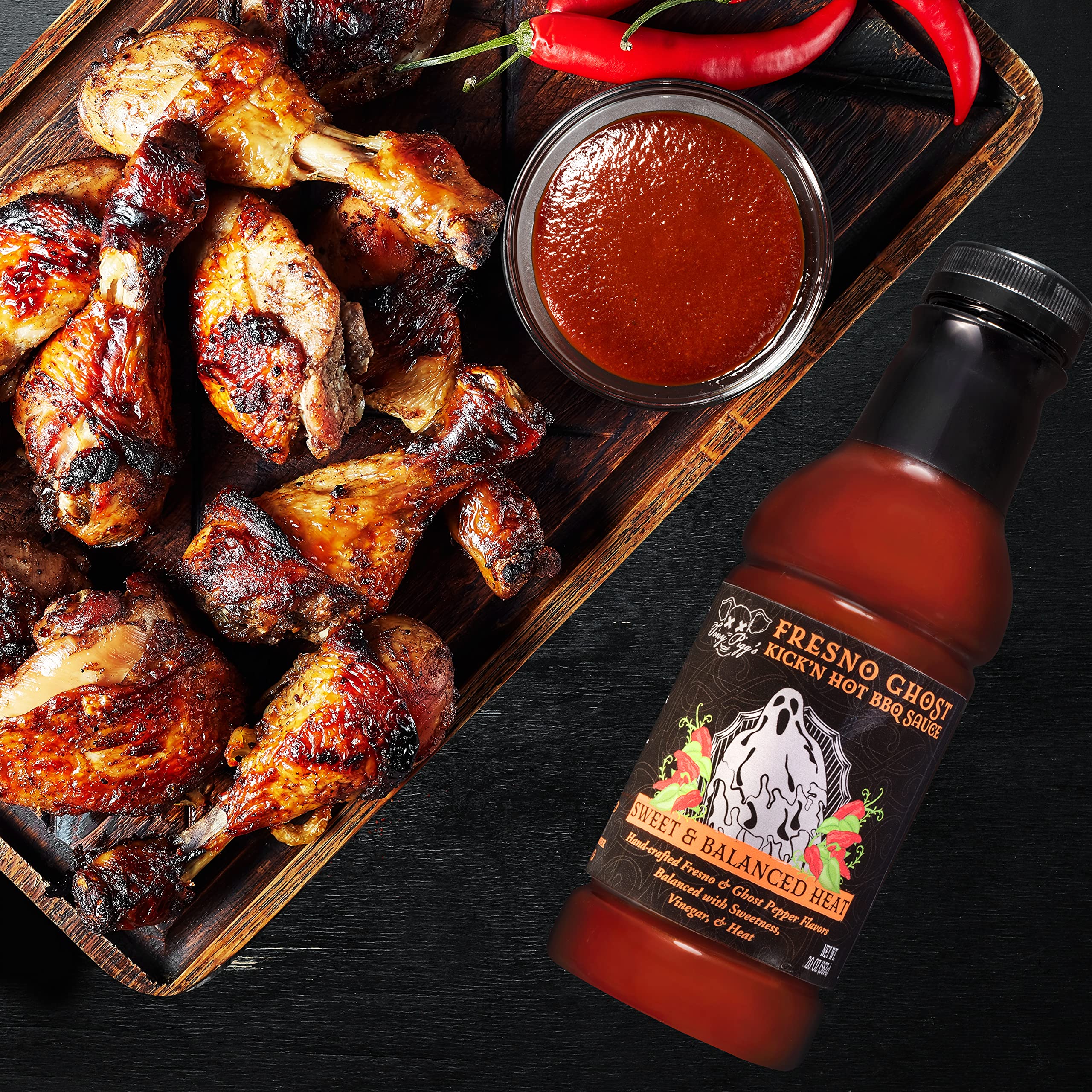 Tony Piggs Hot BBQ Sauce Fresno Ghost Flavor (19oz) - Spicy Ghost Pepper Barbecue Sauce for Wings, Ribs & Burgers - Made with Fresh Peppers - Perfect for Summer Cookouts, Tailgating & Grilling Gifts for Men