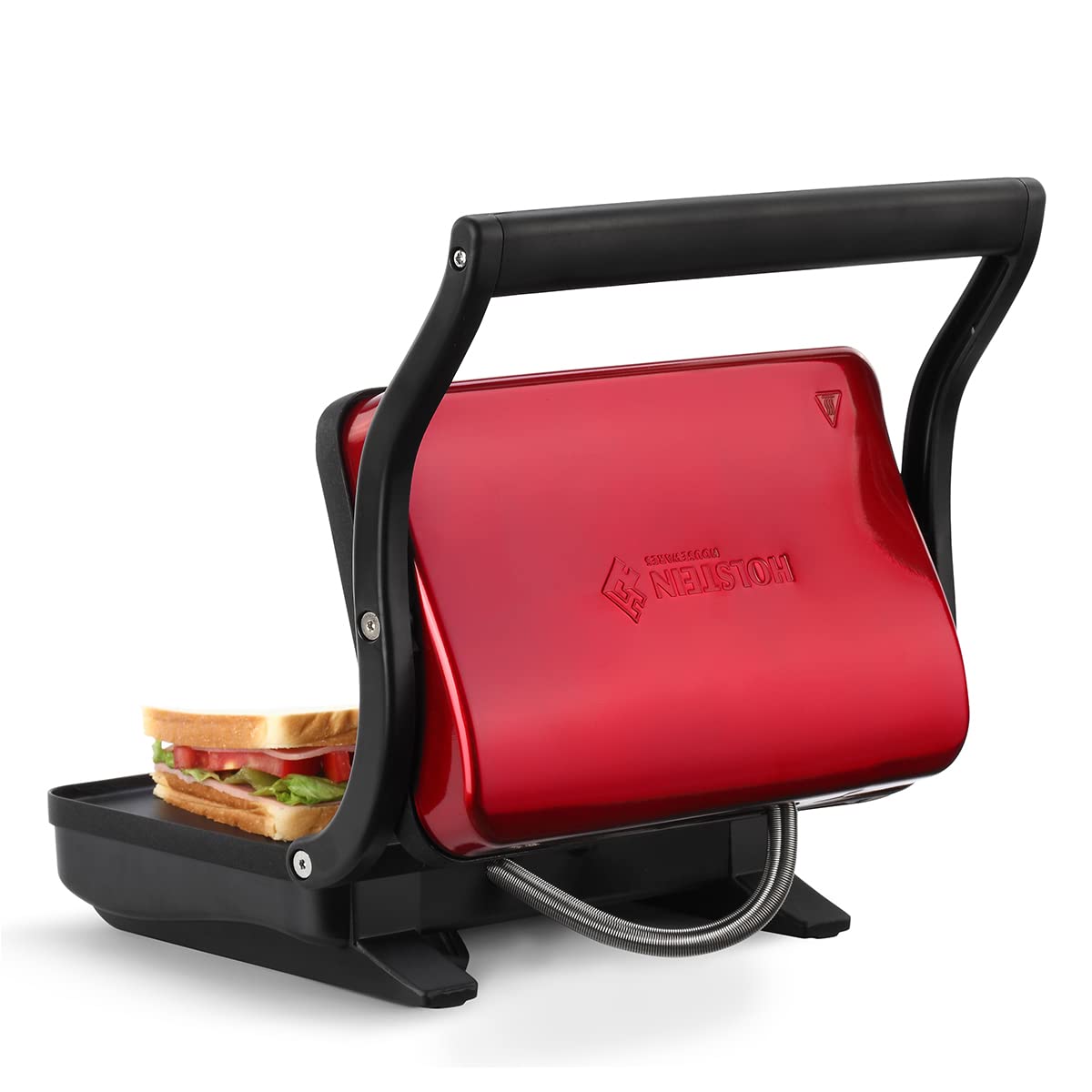 Holstein Housewares Electric Griddle - Nonstick Sandwich Maker & Snack Grill for Paninis, Quesadillas, Breakfast - Perfect for Home, Office & Camping - Metallic Red
