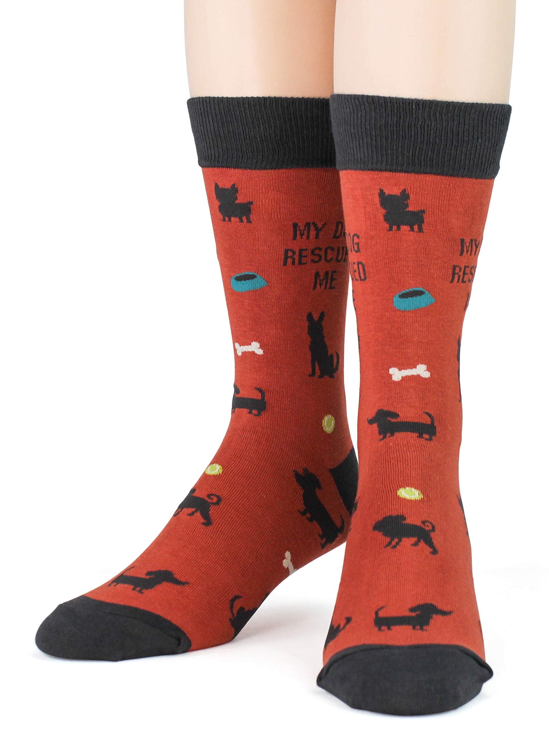 Fun Rescue Dog Socks for Men - Comfortable & Breathable Crew Socks Size 7-12 - Perfect for Dog Lovers, Casual Wear & Gift Giving