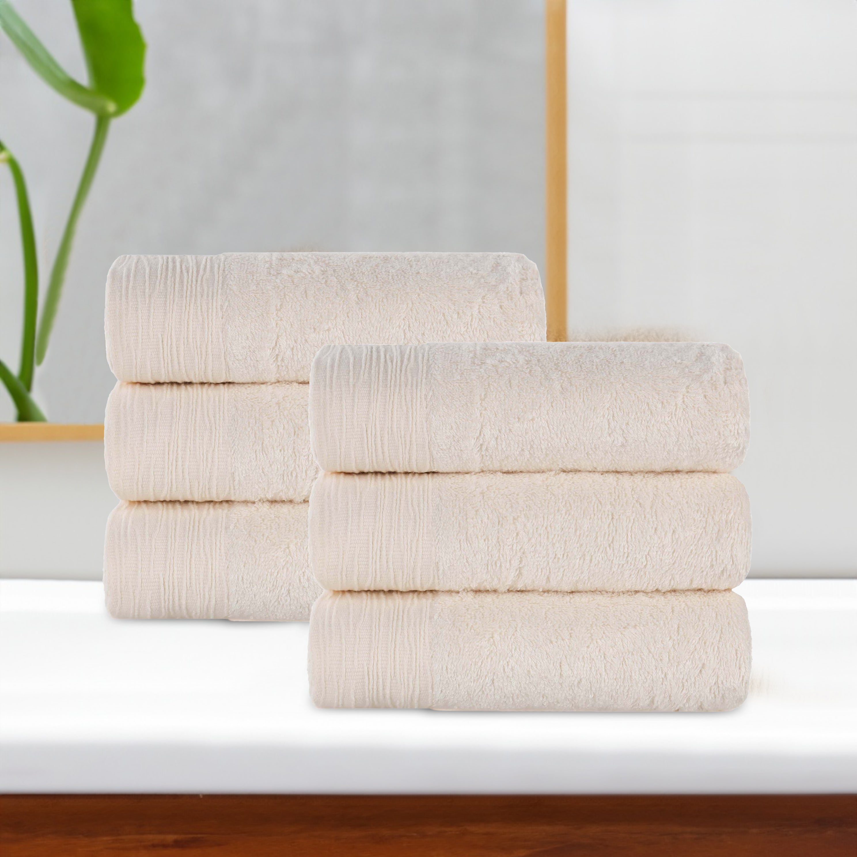 6-Pack Bamboo Rayon Eco-Friendly Fluffy Hand Towels | Soft, Absorbent & Sustainable | Perfect for Bathroom, Kitchen & Spa Use