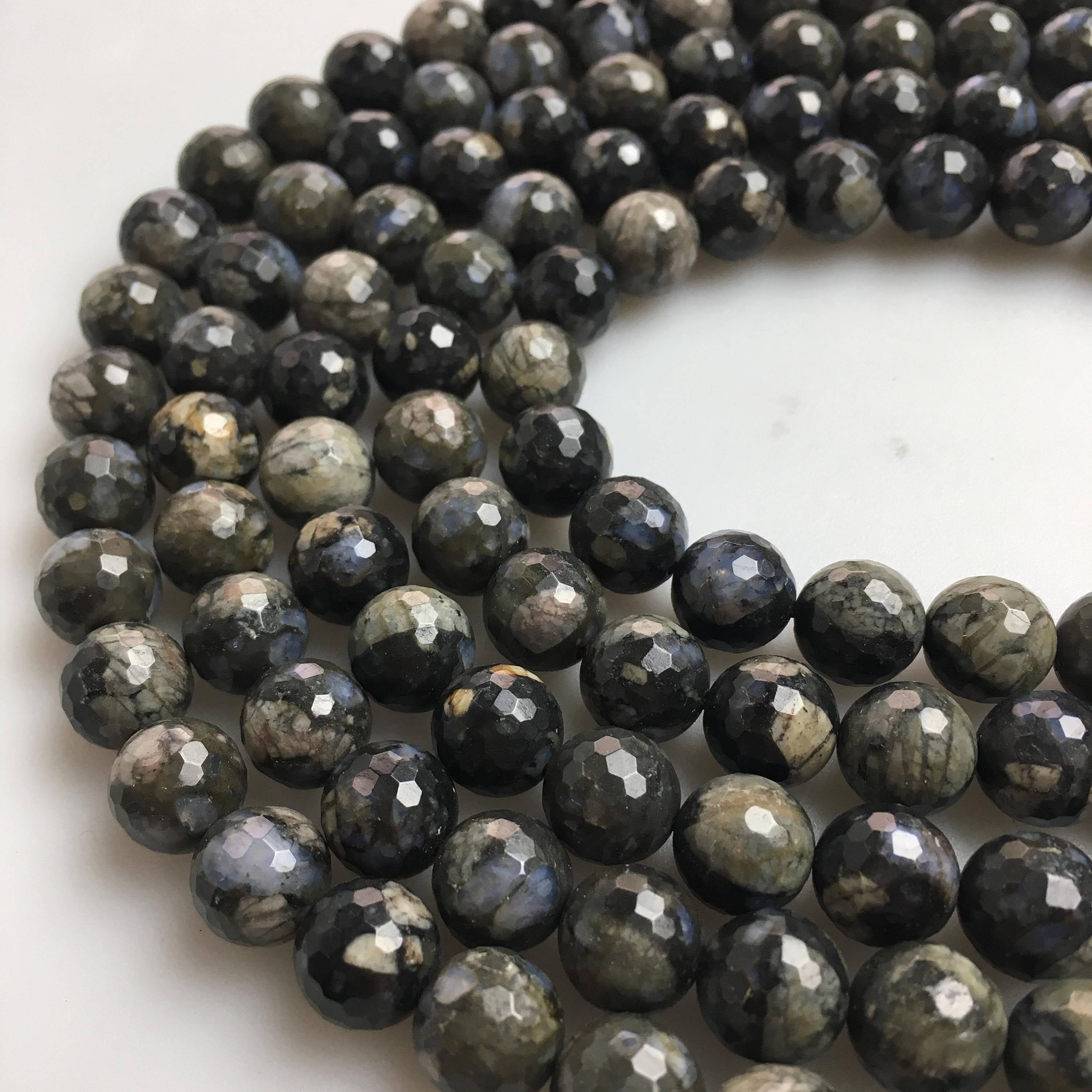 Gray Opal Faceted Round Beads - 6mm, 8mm, 10mm, 12mm, 15.5mm Gemstone Bead Strands for Jewelry Making, DIY Crafts & Beading Projects