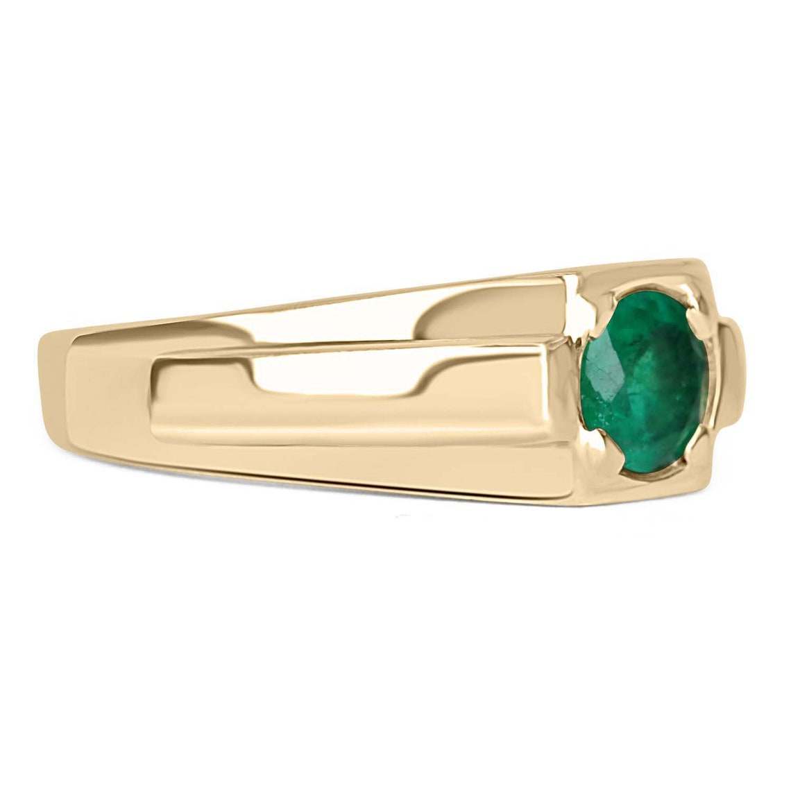 0.75 Carat Natural Round Cut Emerald Solitaire Ring for Men - 14K Gold 4 Prong Wedding Band - Perfect for Engagement, Anniversary & Special Occasion Gifts