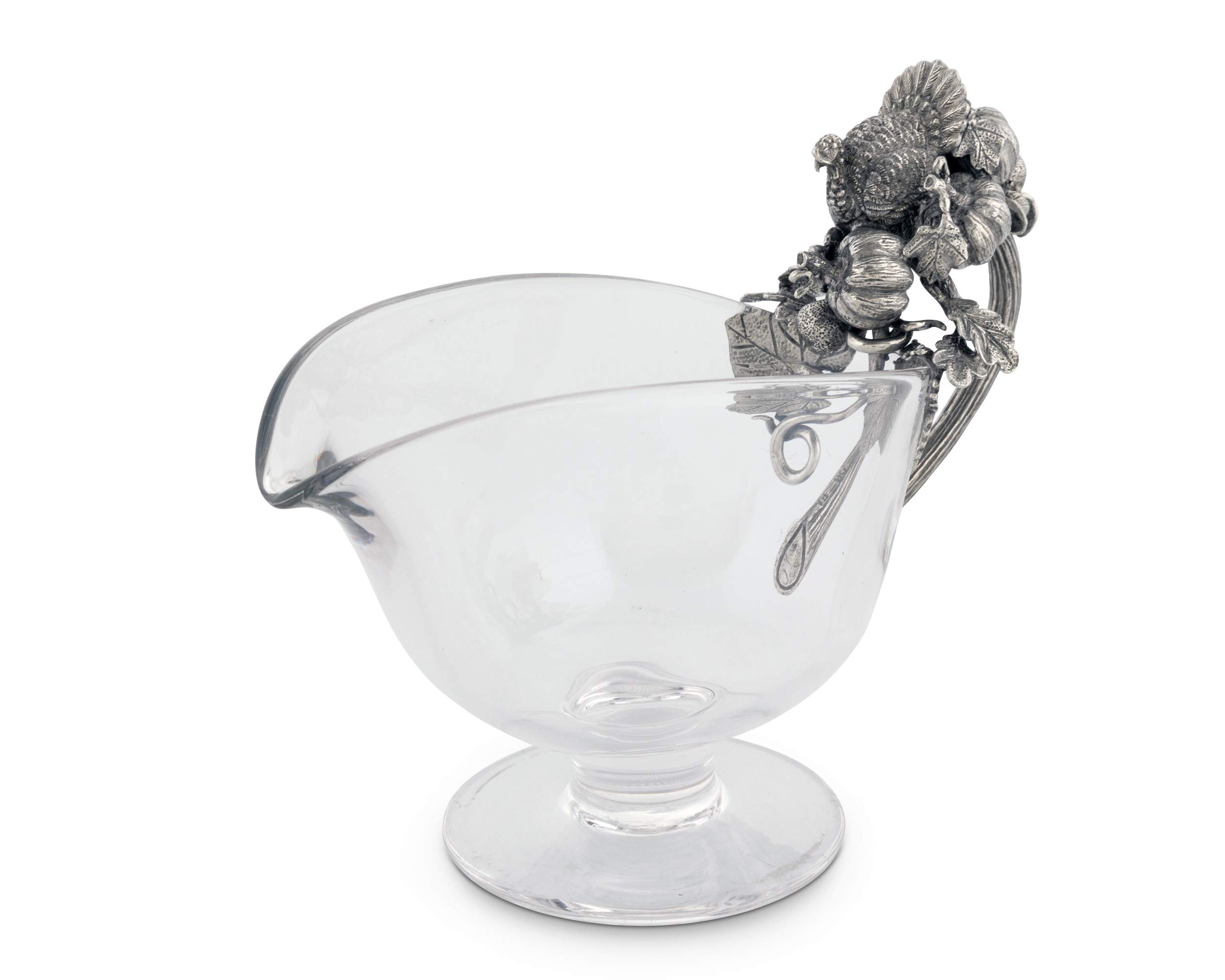 Vagabond House Hand Blown Glass Gravy Sauce Bowl - 9 Inch Cranberry Pewter Harvest Turkey Serving Dish (16 oz) - Perfect for Thanksgiving Dinner, Holiday Meals & Elegant Table Settings