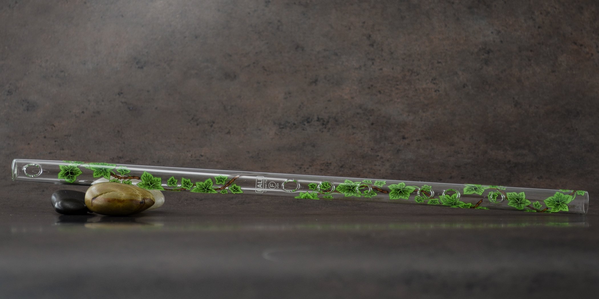 Hall Crystal Flute 11904 - Professional Inline Glass Flute in F Key - Elegant Green Ivy Design for Wedding, Band & Orchestral Performances