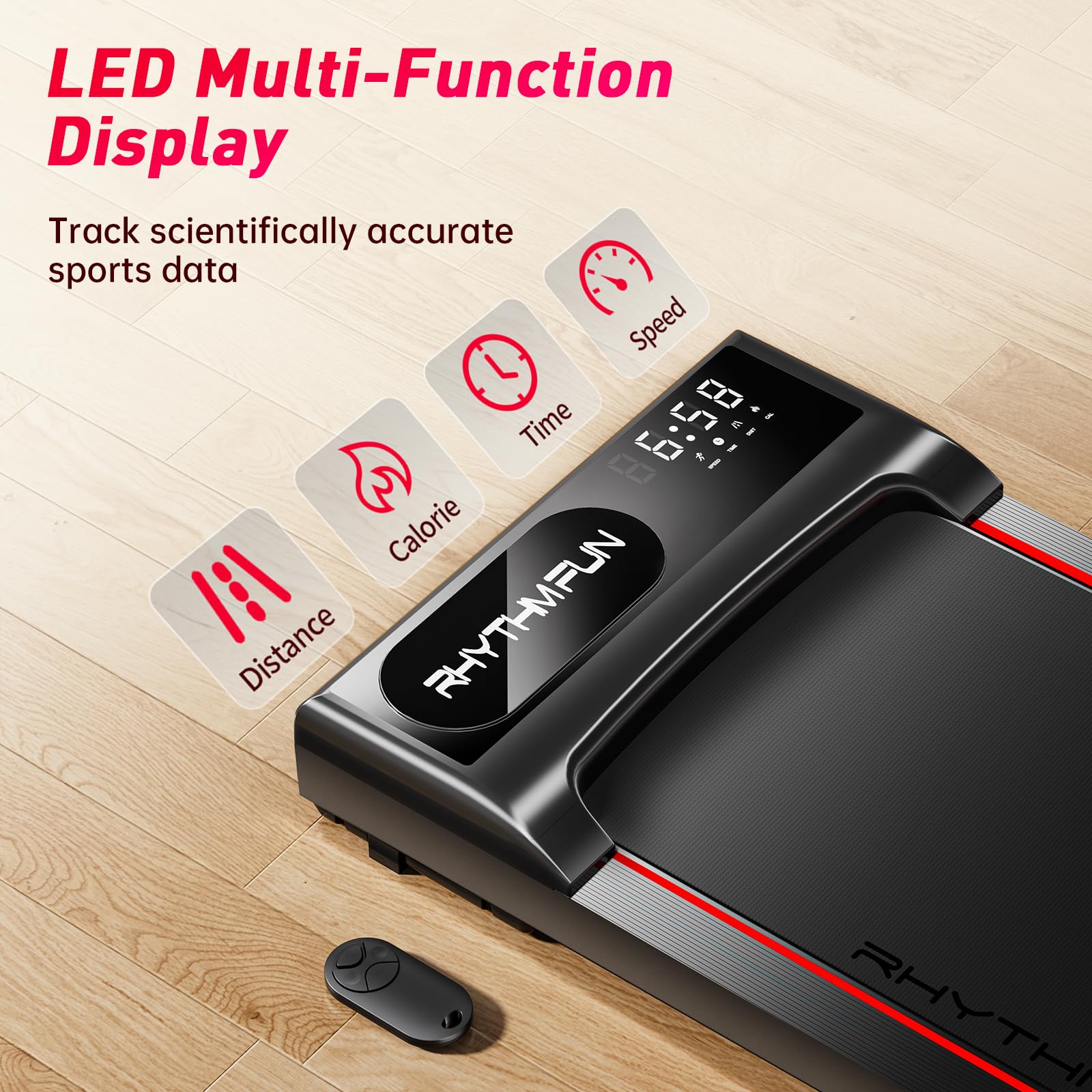 RHYTHM FUN Under Desk Treadmill with Incline - 300 Lbs Capacity, Remote Control & LED Display - Portable Walking Pad for Home Office, Small Spaces & Apartment Workouts - Perfect for Work from Home, Fitness & Compact Exercise