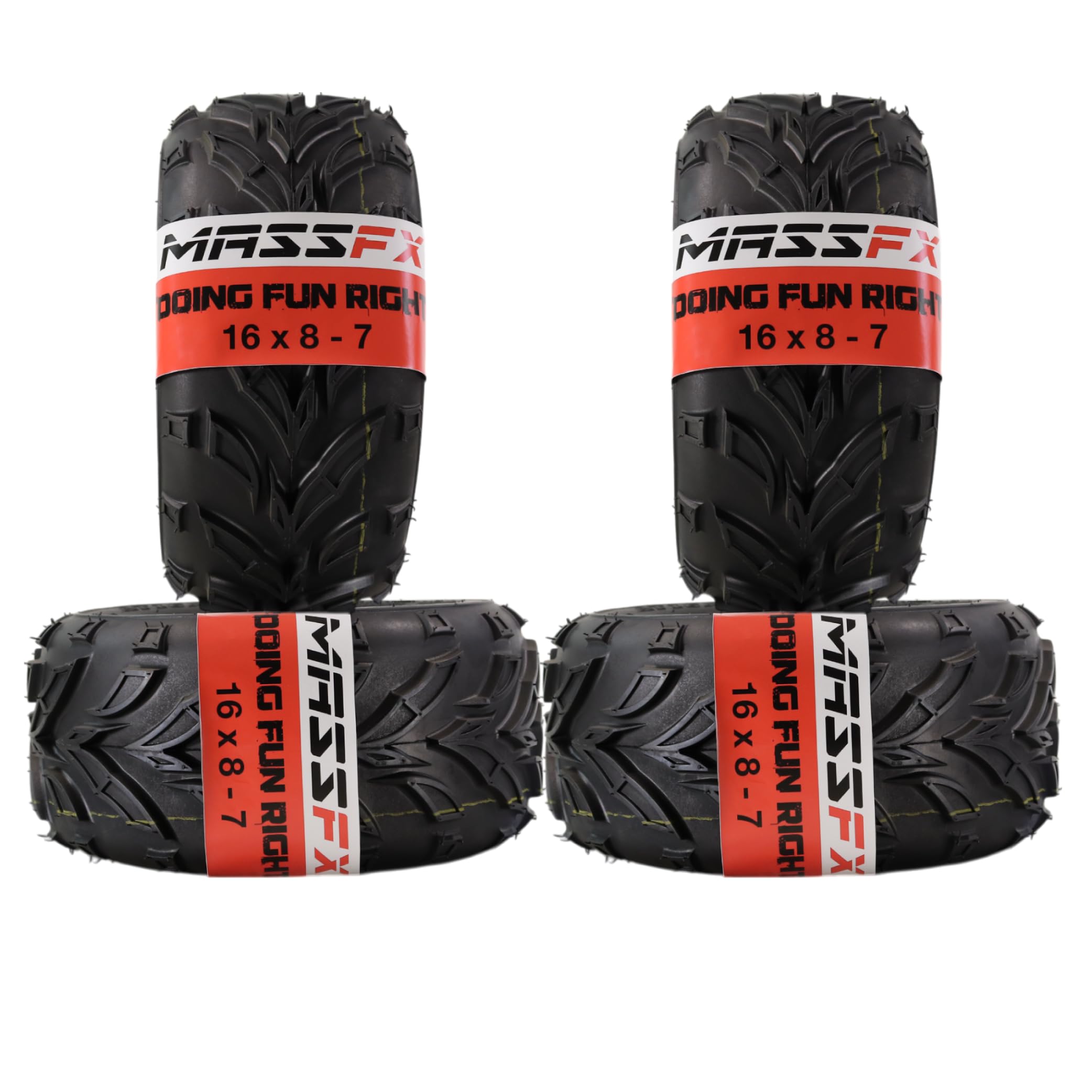 **MASSFX 16x8.00-7 ATV Tires 4-Pack – Heavy-Duty 4-Ply Mini ATV, Go Kart & Lawn Equipment Tires – 9mm Tread Depth – Universal Fit for Trail Riding, Yard Work & Off-Road Adventures**