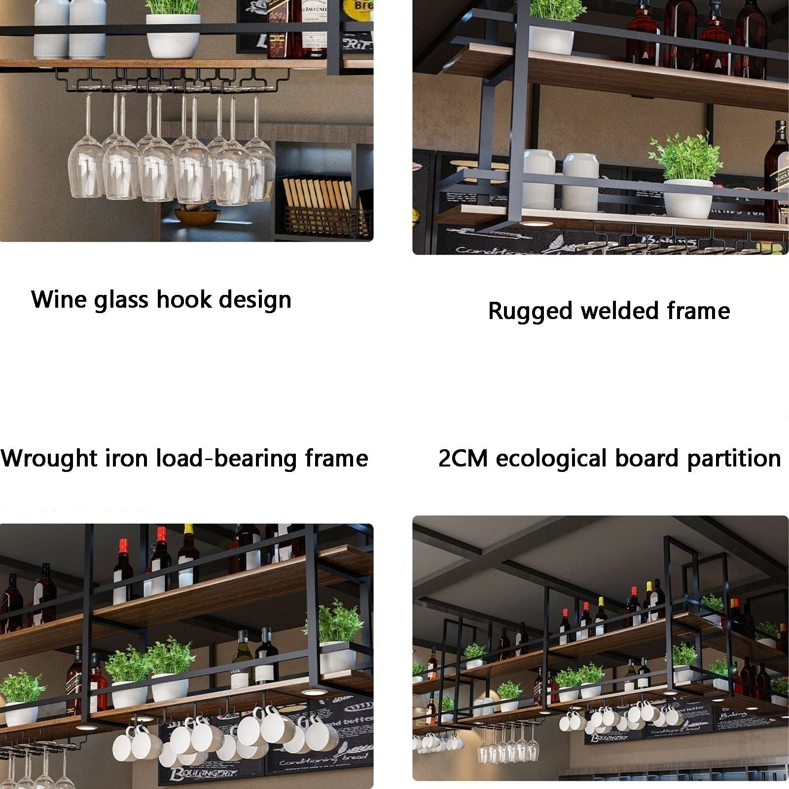 Hanging Wine Glass Holder & Plant Stand - Heavy Duty 70kg Capacity Upside Down Storage Rack for Kitchen, Bar, Restaurant - Perfect for Loft Decor, Hotel Display & Indoor Plant Hanging