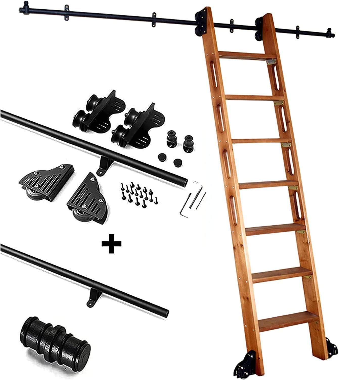 Sliding Barn Door Hardware Kit - Rolling Ladder Rail Track System for Library Bars, Closet Rods & Round Steel Tube Guides | Perfect for Home, Office & DIY Projects