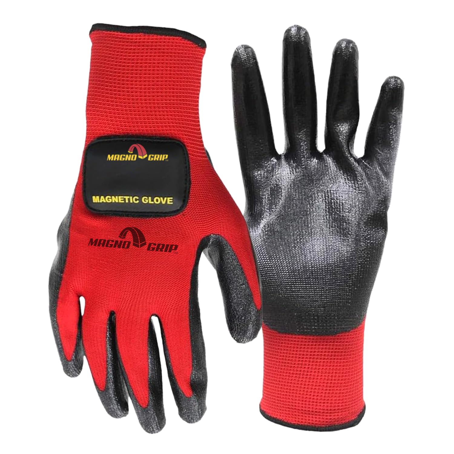 MagnoGrip 2-Pair Nitrile Coated Work Gloves with Magnetic Storage - Touchscreen Compatible Safety Gloves for Mechanics, Construction & DIY | Impact Protection & Secure Grip | Perfect for Auto Repair, Woodworking & Heavy Duty Projects (Large)