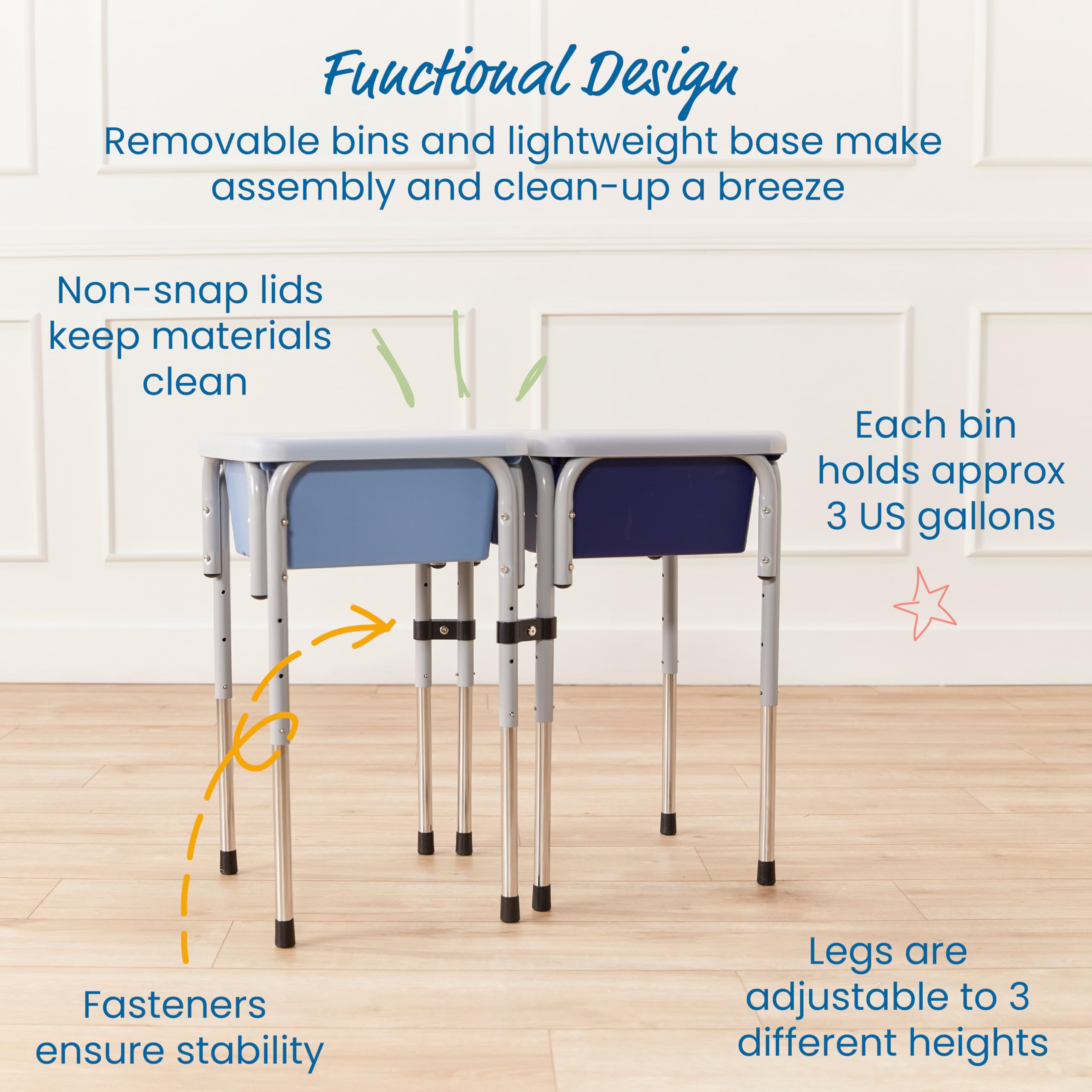 ECR4Kids Adjustable 2-Station Sand and Water Play Table for Kids - Sensory Bin Activity Center in Navy & Powder Blue - Perfect for Indoor & Outdoor Preschool Learning, Daycare, and Backyard Play