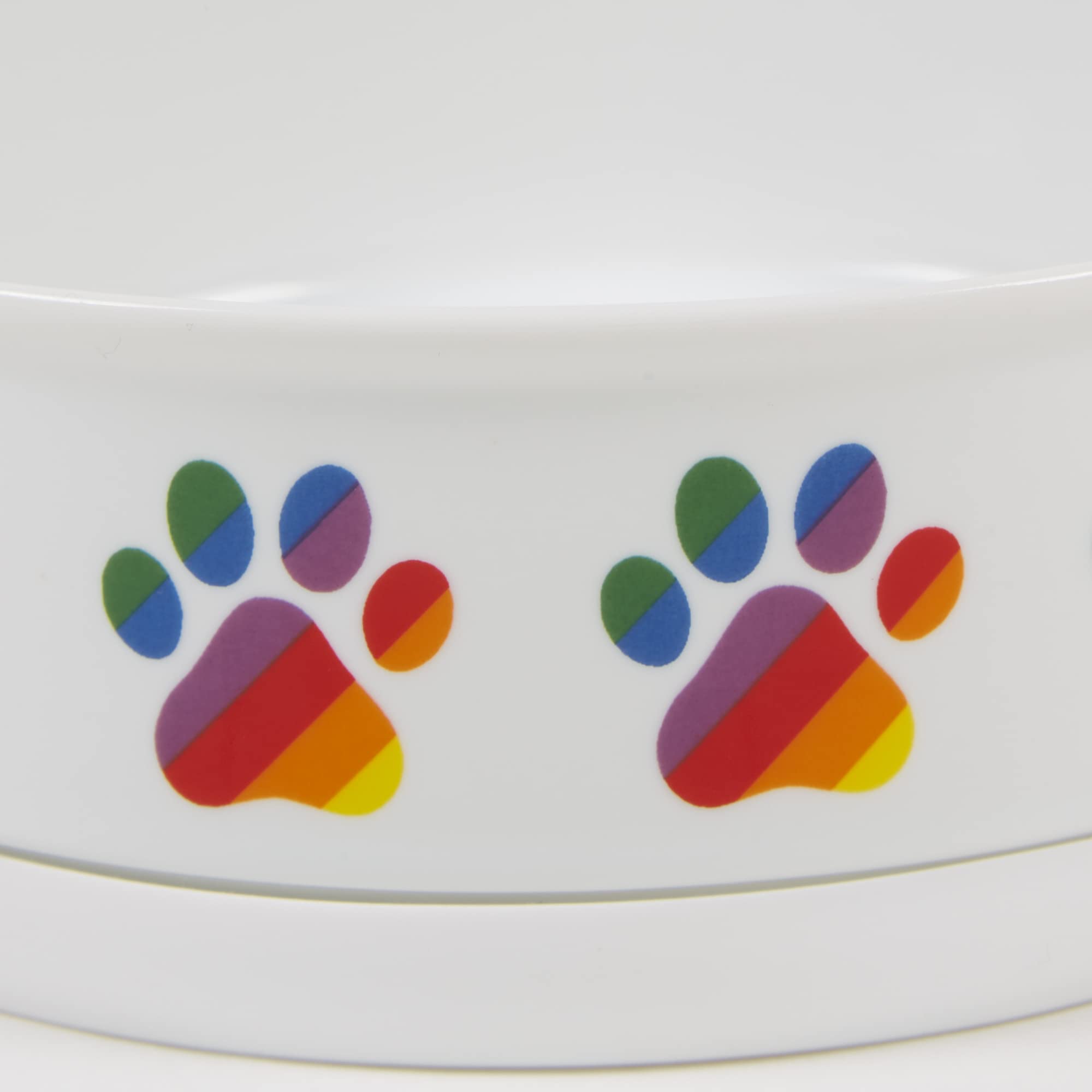 Non-Slip Ceramic Pet Bowls for Food & Water - 2 Pack Large (7.5x2.4 Inch) Bone Dry Design, Microwave & Dishwasher Safe - Rainbow Paw Print for Dogs & Cats - Perfect for Mess-Free Feeding at Home or Travel