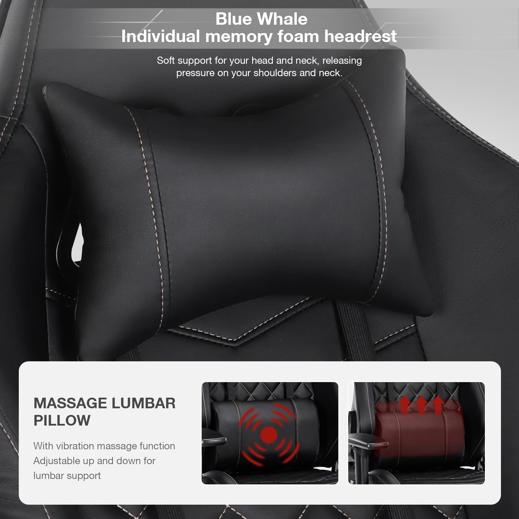 Blue Whale Ergonomic Gaming Chair for Adults - Heavy Duty 350lbs Capacity, Adjustable Lumbar Support, Headrest & Footrest - Oversized Reclining Computer Chair with Adjustable Armrests - Perfect for Home Office, Gaming Setup and Workstation