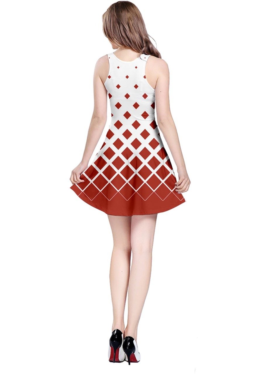 CowCow Women's Red Gradient Rhombus Print T-Shirt - Stylish Geometric Pattern Casual Top for Everyday Wear, Work & Outings