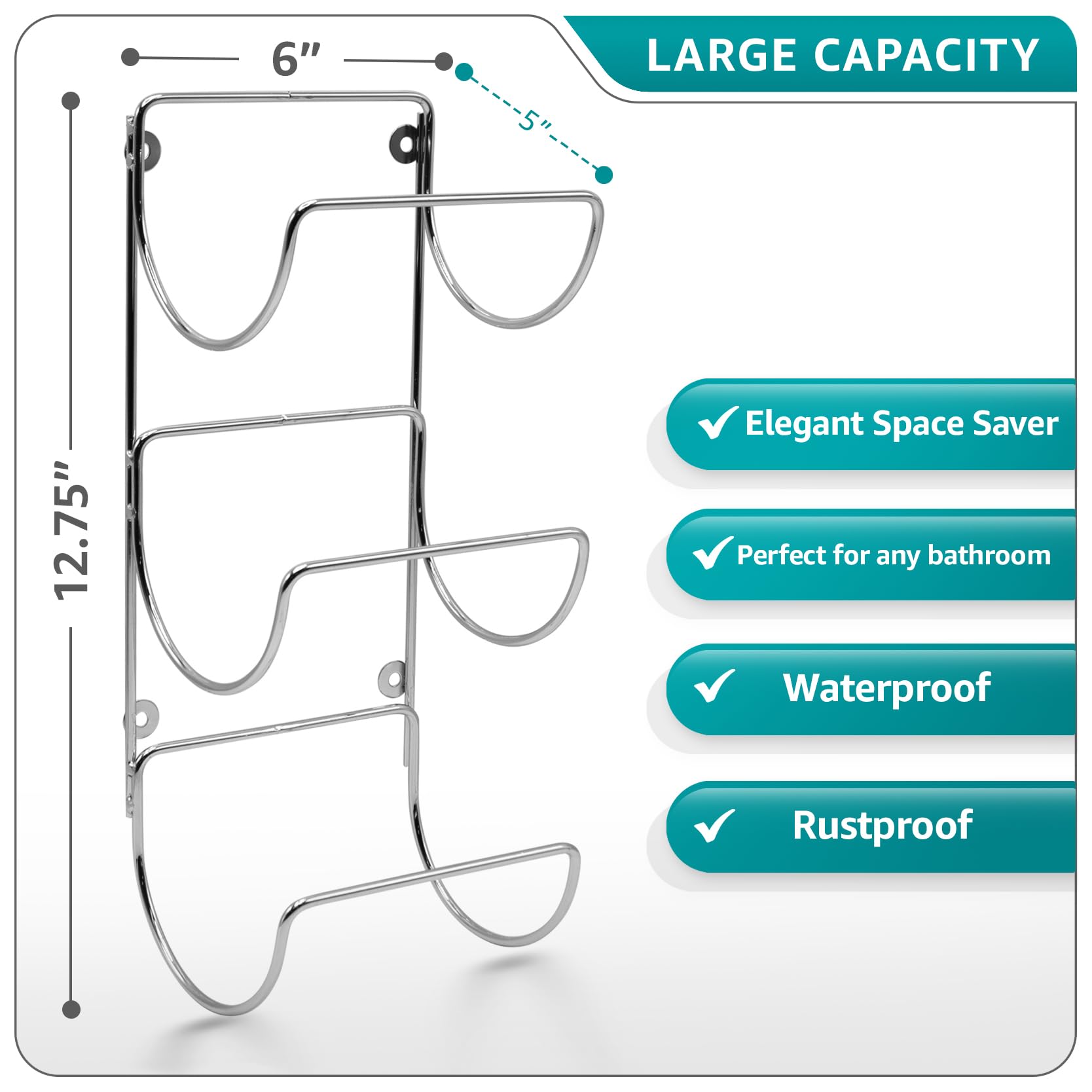 Sorbus 6-Tier Wall Mounted Towel Rack - Space Saving Bathroom Organizer for Rolled Towels, Washcloths & Linens - Silver Hanging Shelf for Bathroom, Spa, Salon Storage (Perfect for Small Bathrooms & Clutter-Free Organization)