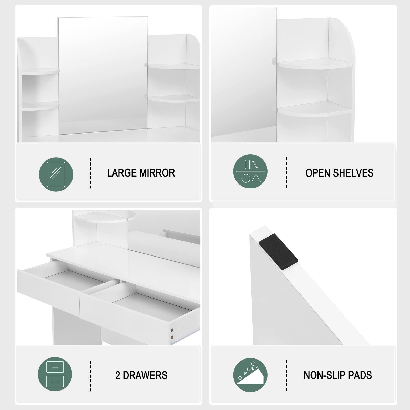 WOLTU White Makeup Vanity with Stool & Mirror, 2 Drawers & 4 Shelves - Perfect for Home Beauty Salon